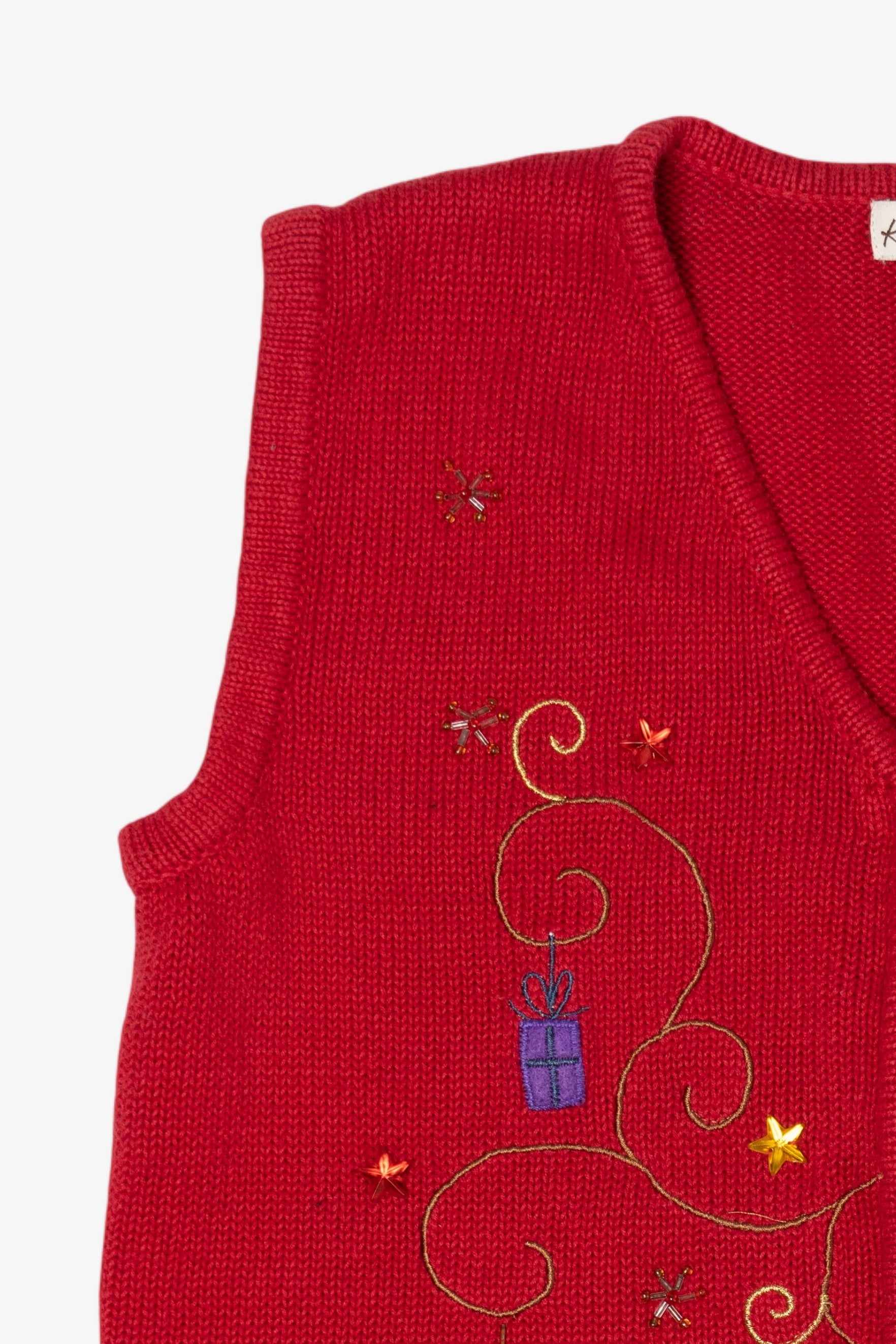 Vintage Red Kim Rogers Reindeer Ugly Christmas Vest (1990s)