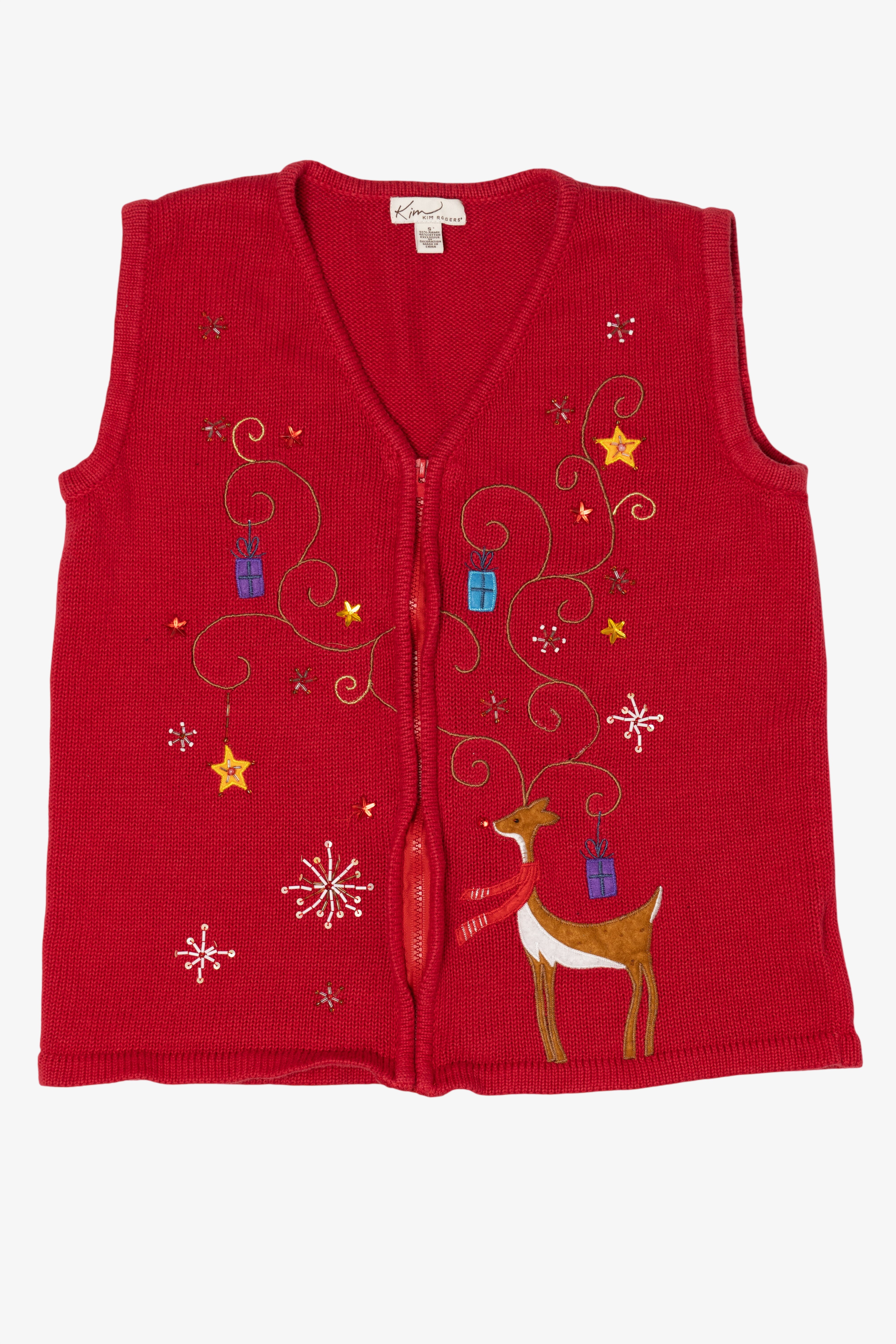 Vintage Red Kim Rogers Reindeer Ugly Christmas Vest (1990s)
