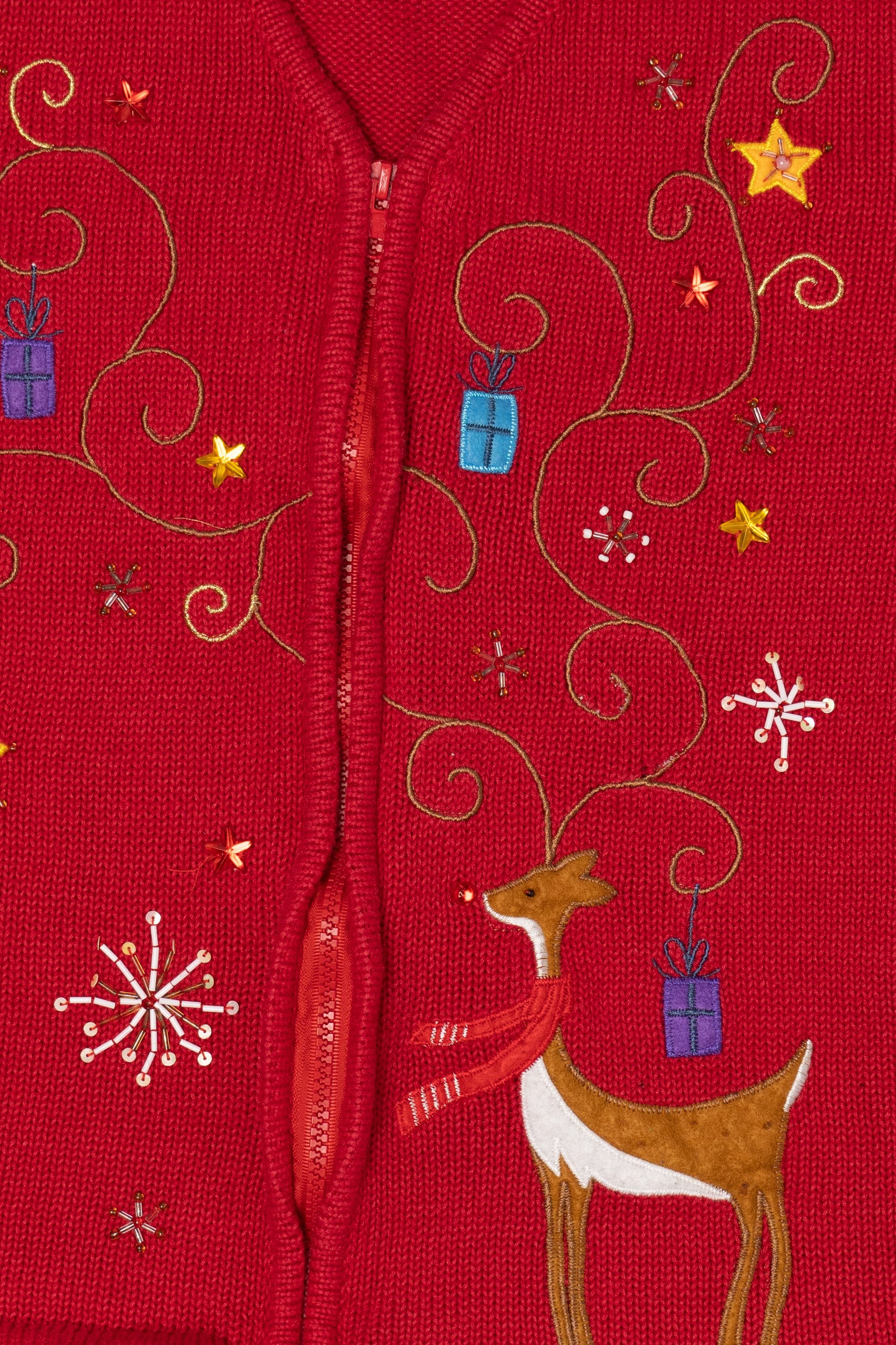 Vintage Red Kim Rogers Reindeer Ugly Christmas Vest (1990s)