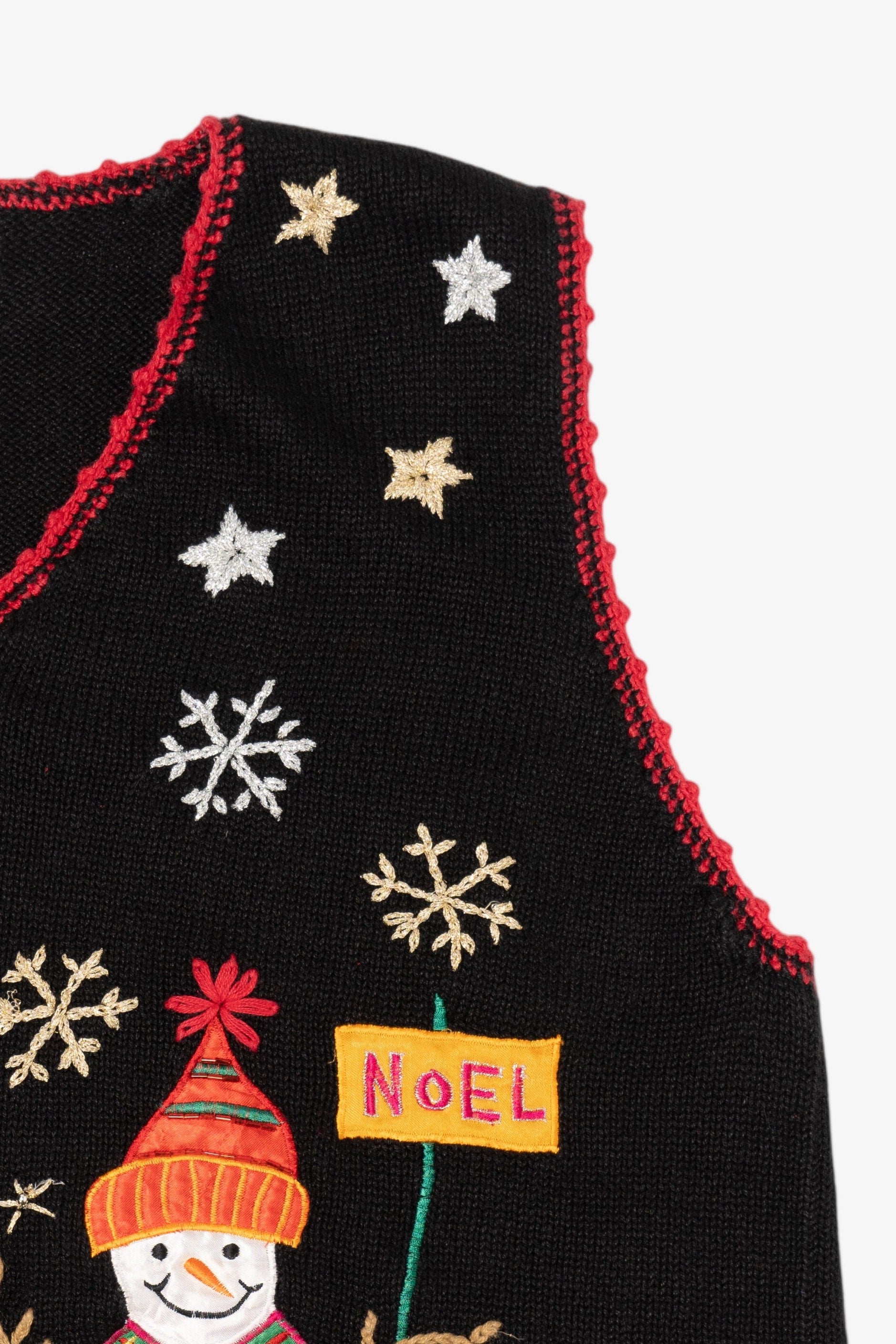 Vintage Black Nutcracker Snowmen Ugly Christmas Vest (1990s)