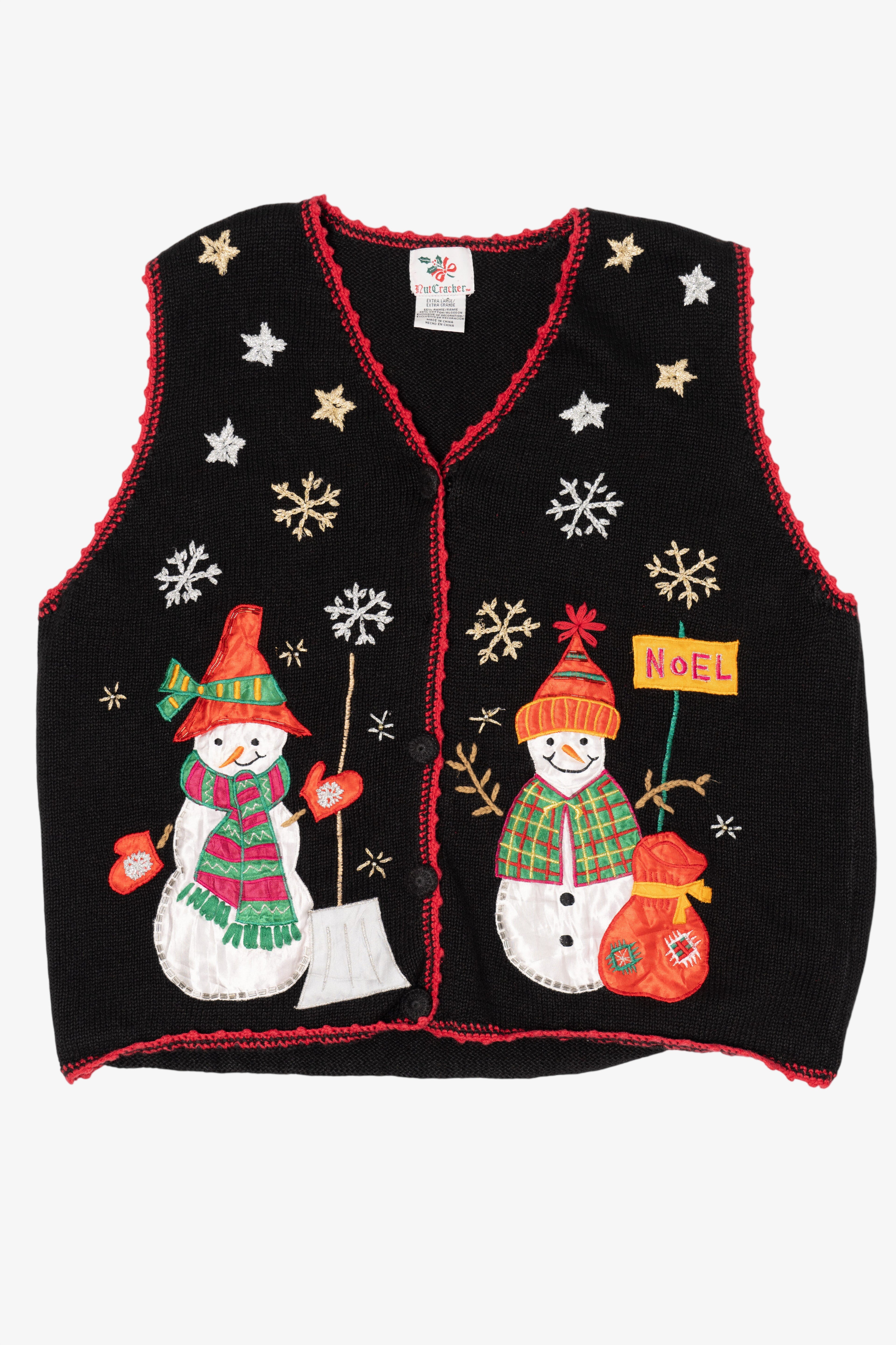 Vintage Black Nutcracker Snowmen Ugly Christmas Vest (1990s)