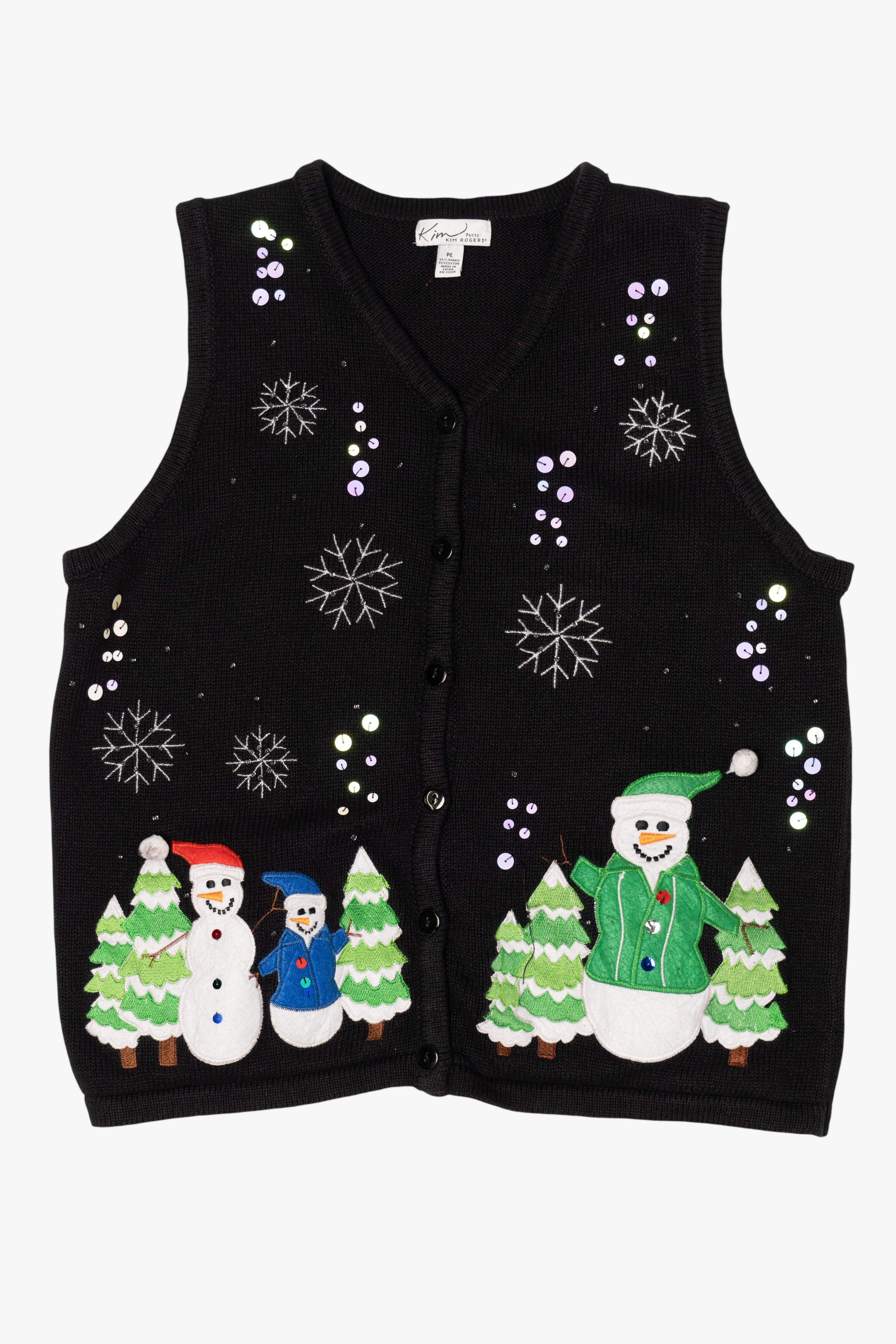Vintage Black Kim Rogers Snowmen Ugly Christmas Vest (1990s)