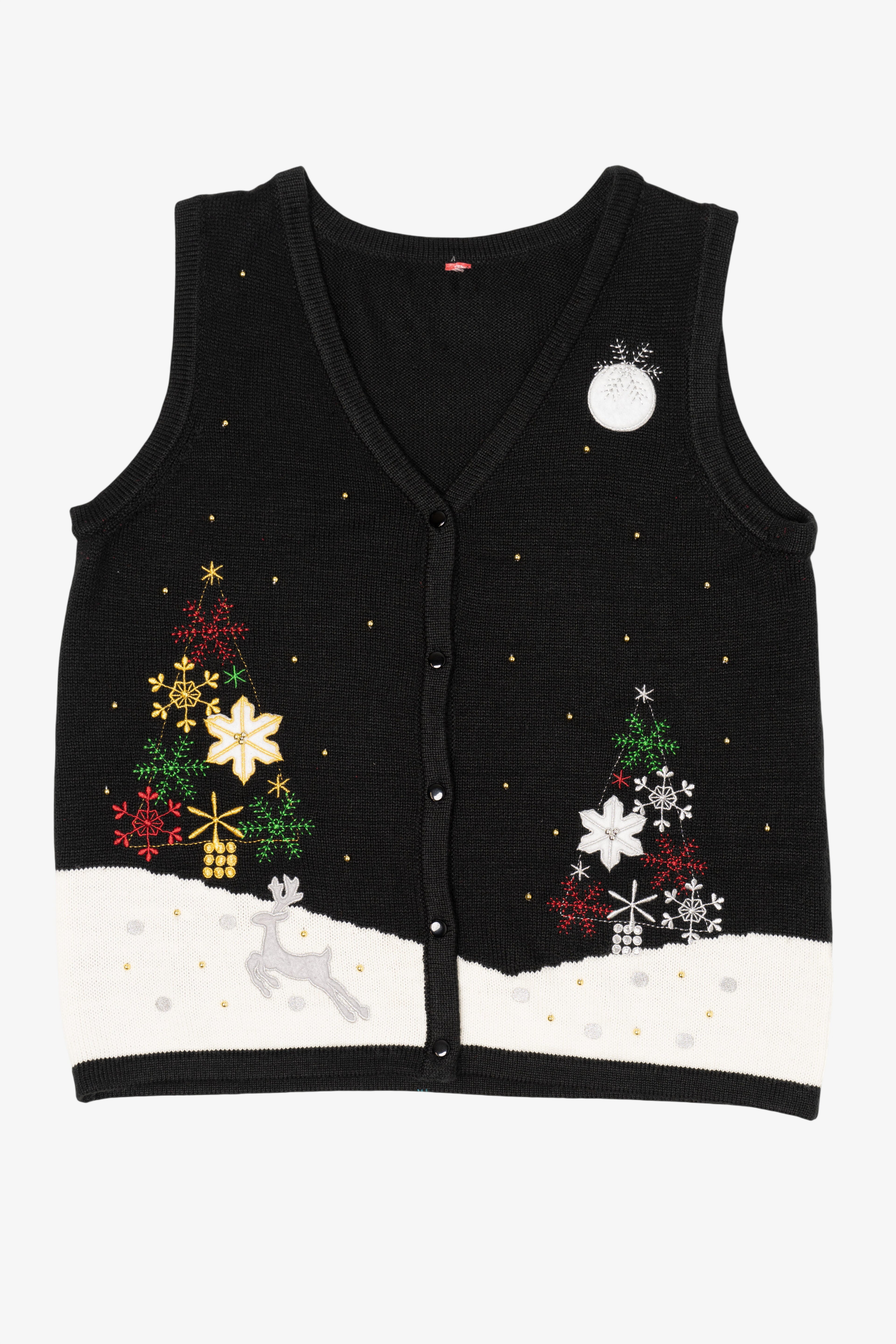 Vintage Black Reindeer Ugly Christmas Vest (2000s)