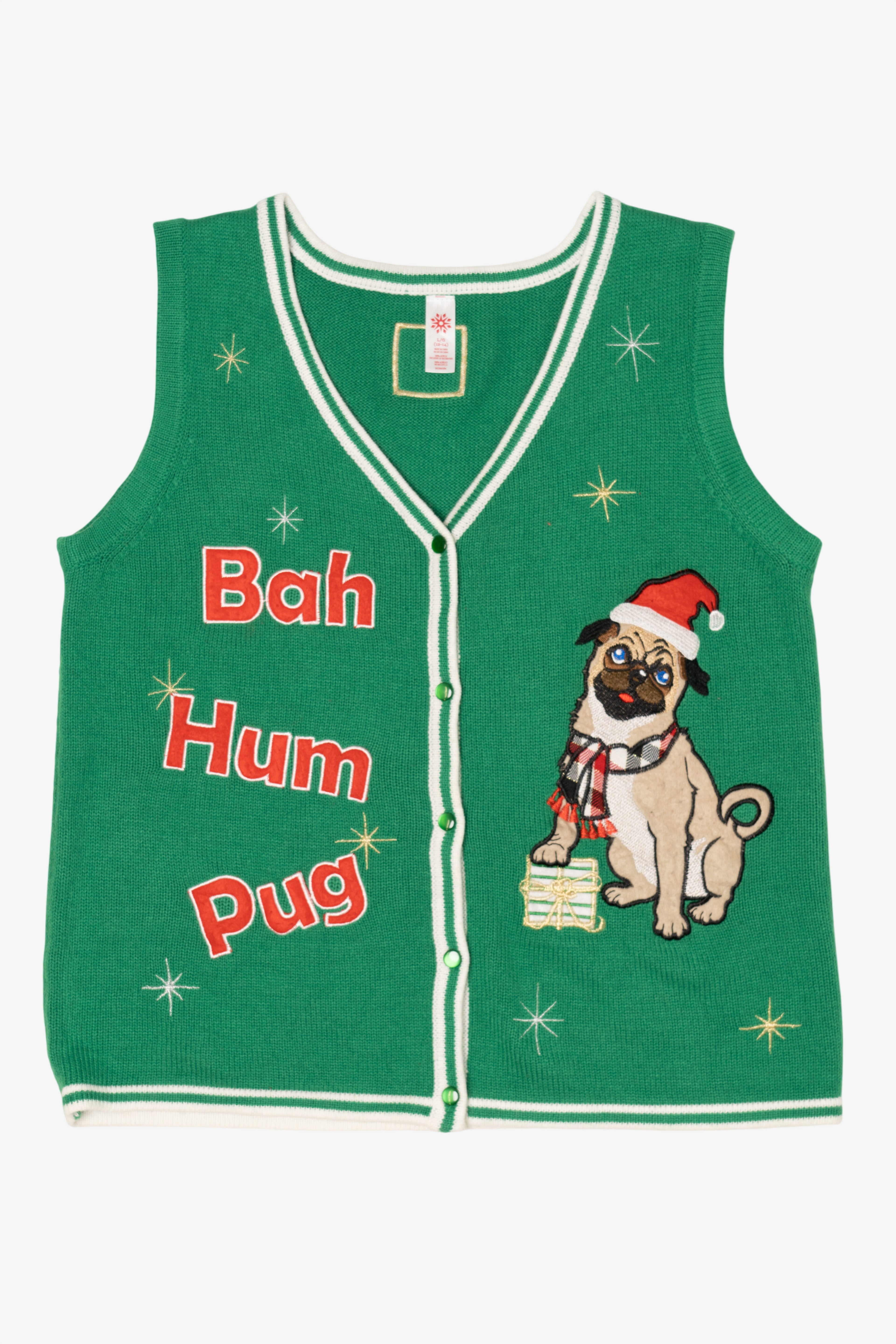 Green "Bah Hum Pug" Ugly Christmas Vest (2010s)