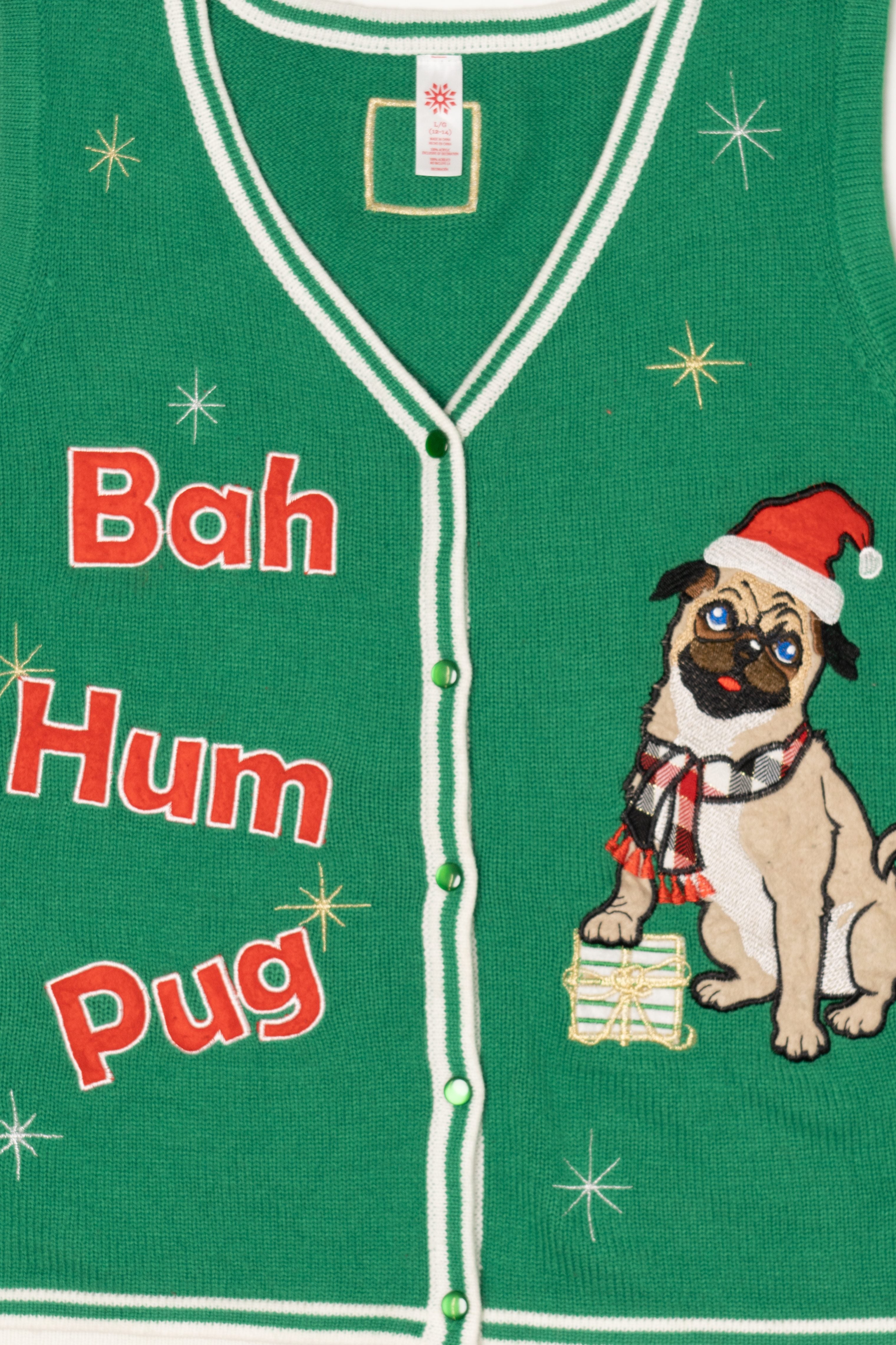 Green "Bah Hum Pug" Ugly Christmas Vest (2010s)