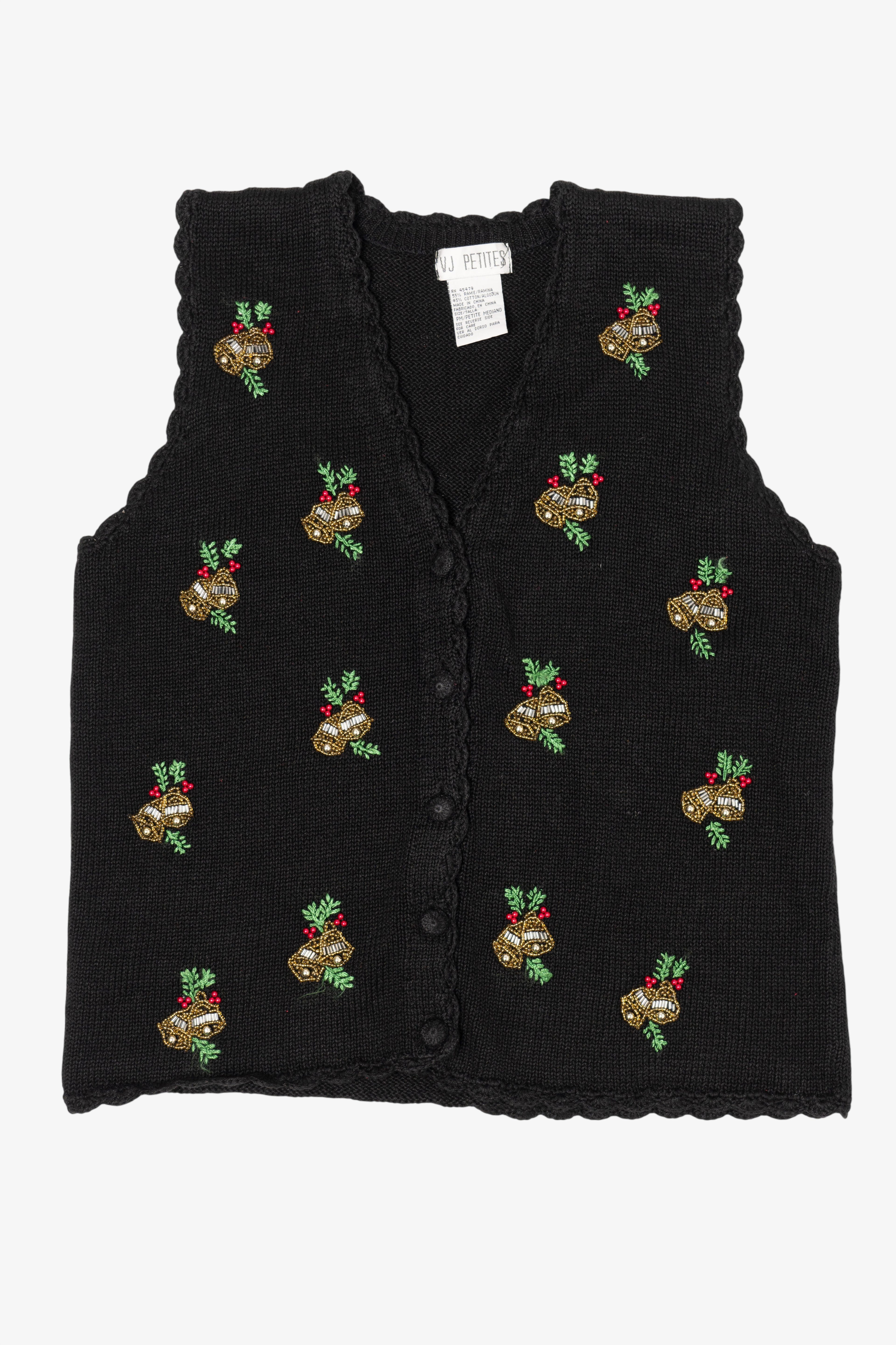 Vintage Black VJ Petites Bells Ugly Christmas Vest (1990s)