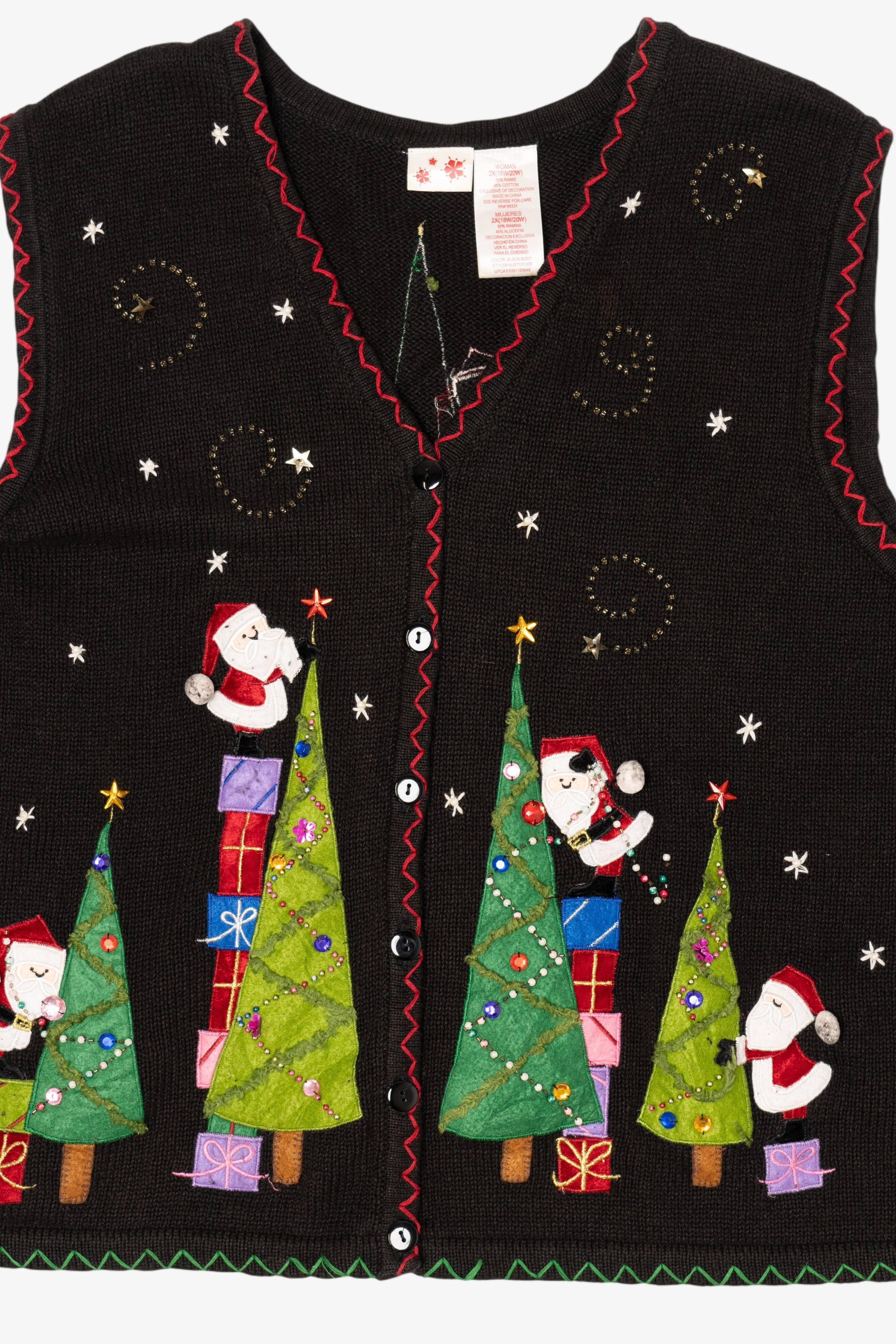 Black Santa Decorating Trees Ugly Christmas Vest