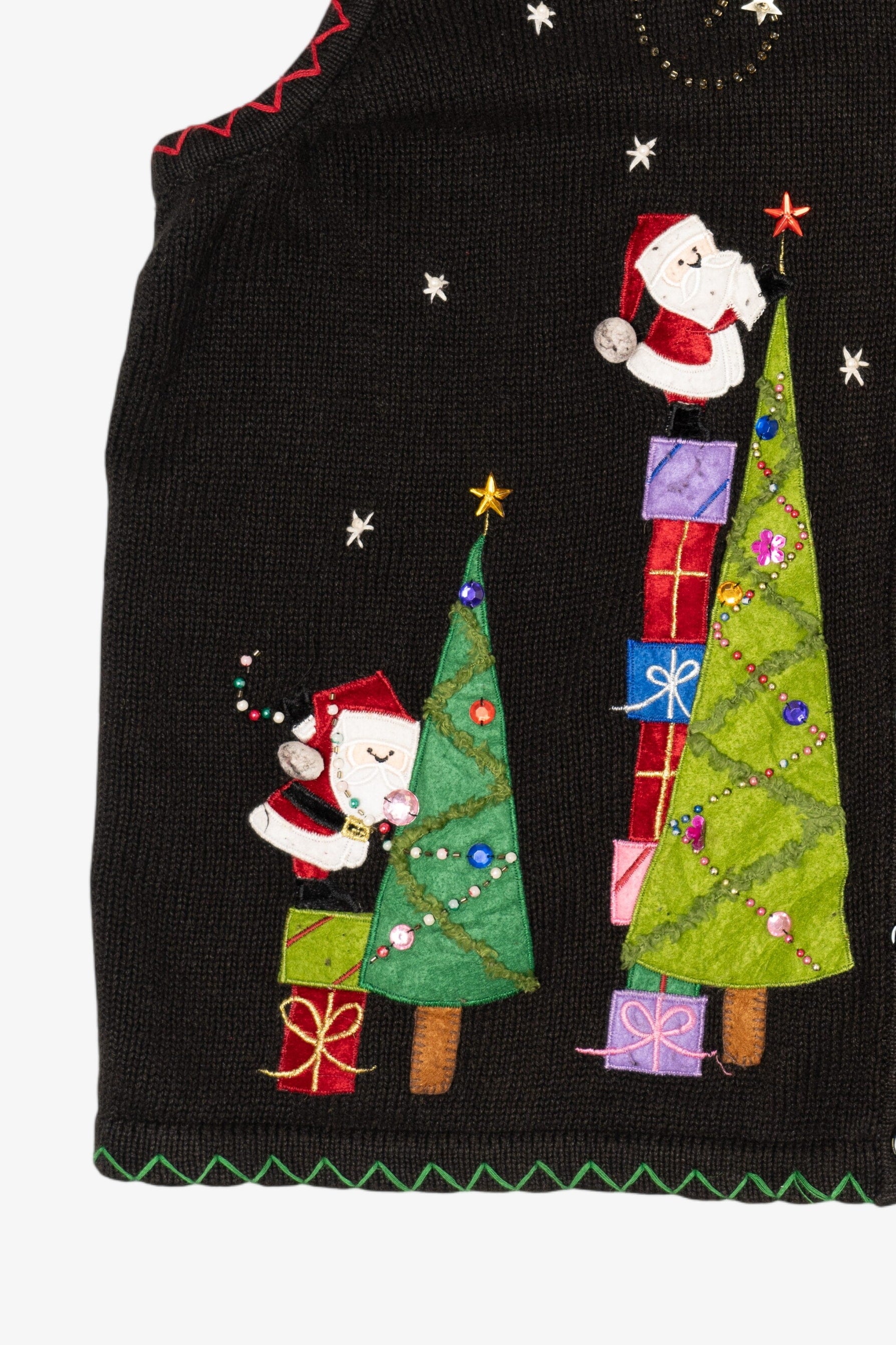 Black Santa Decorating Trees Ugly Christmas Vest
