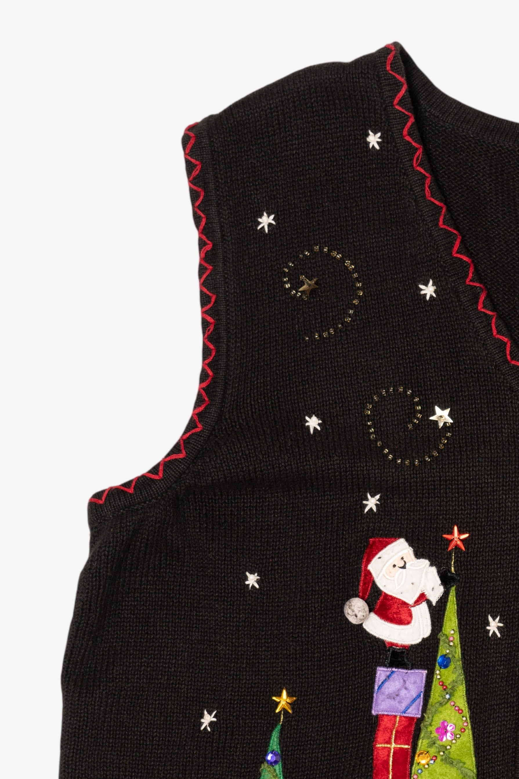 Black Santa Decorating Trees Ugly Christmas Vest