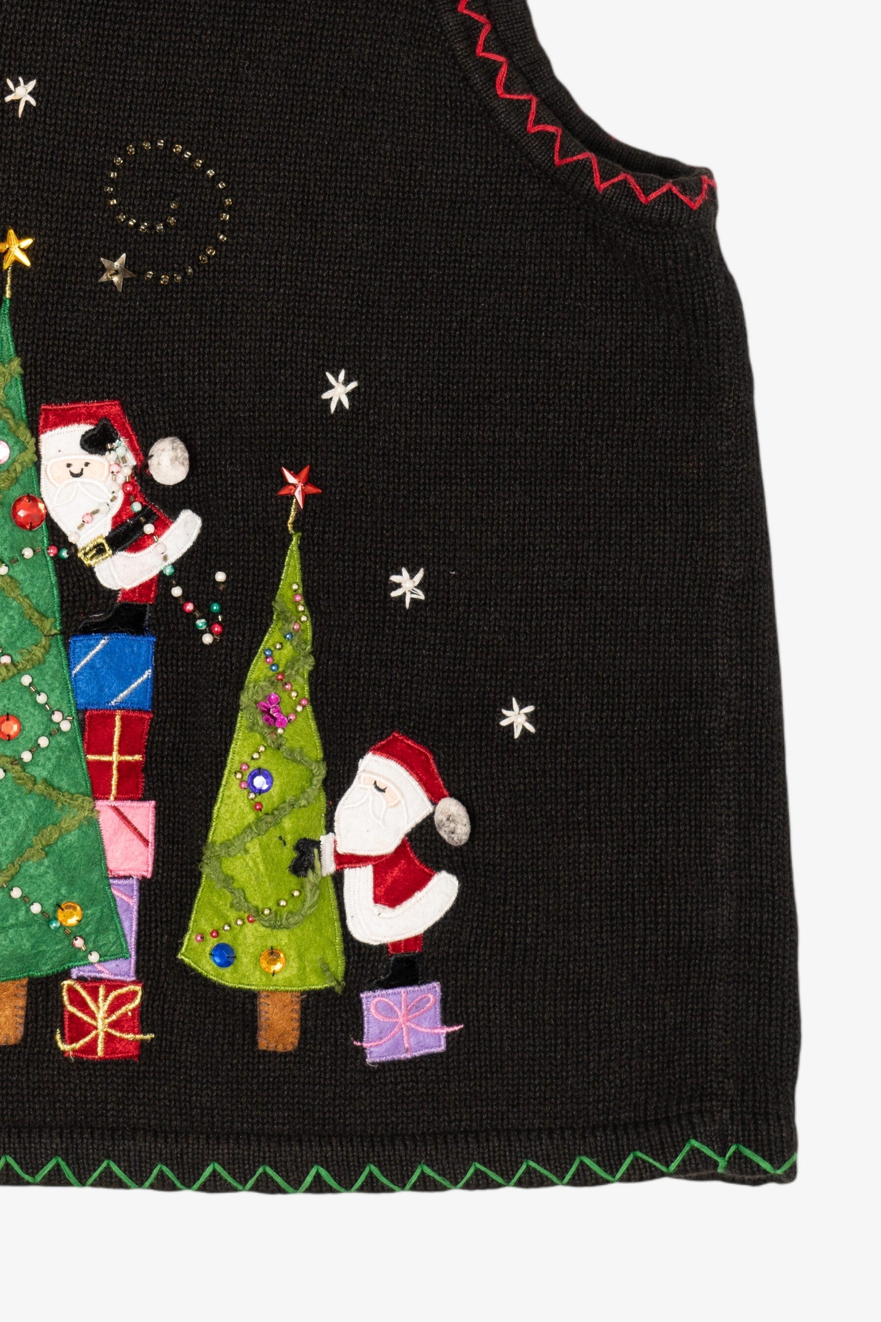 Black Santa Decorating Trees Ugly Christmas Vest