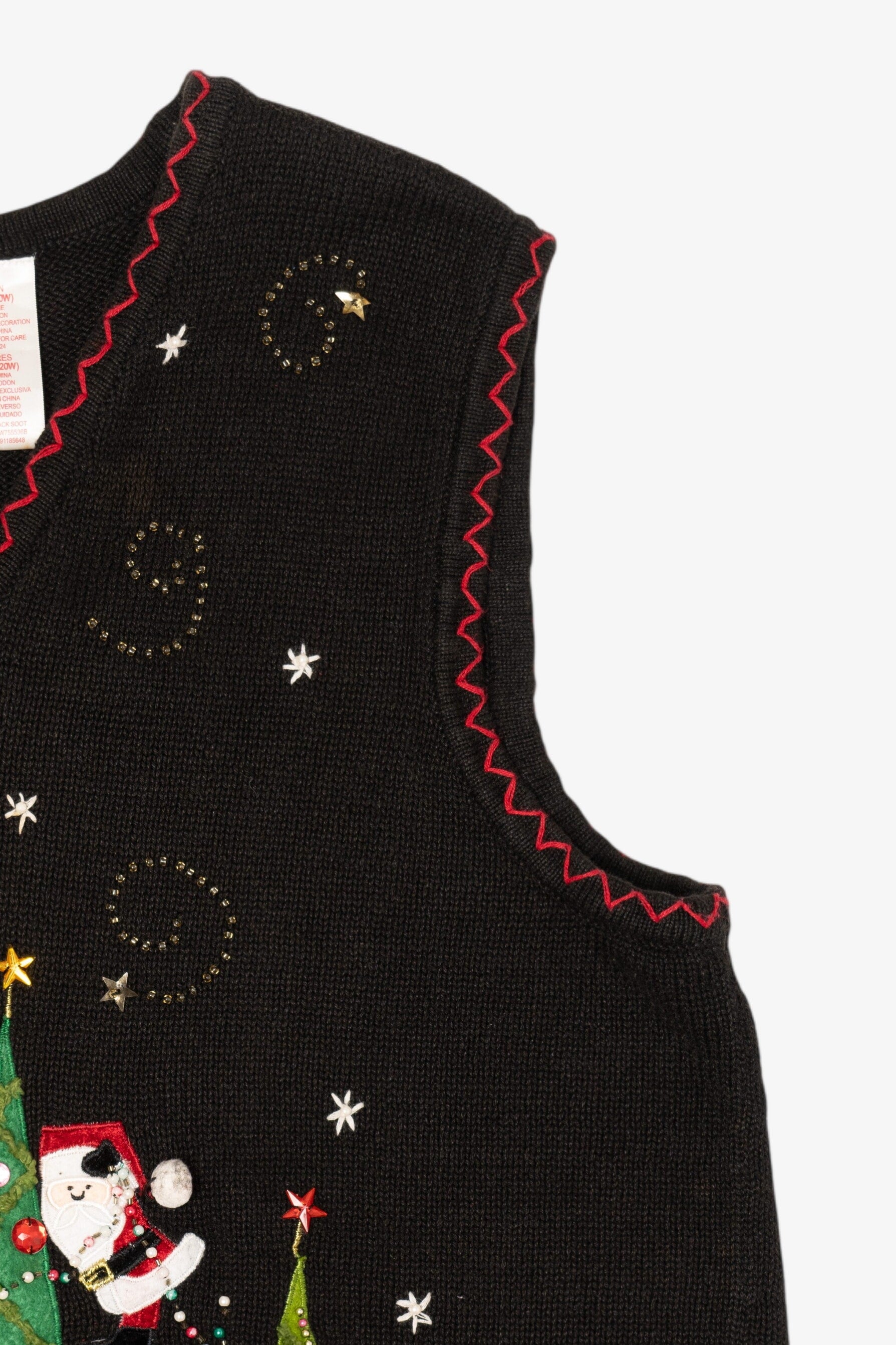 Black Santa Decorating Trees Ugly Christmas Vest