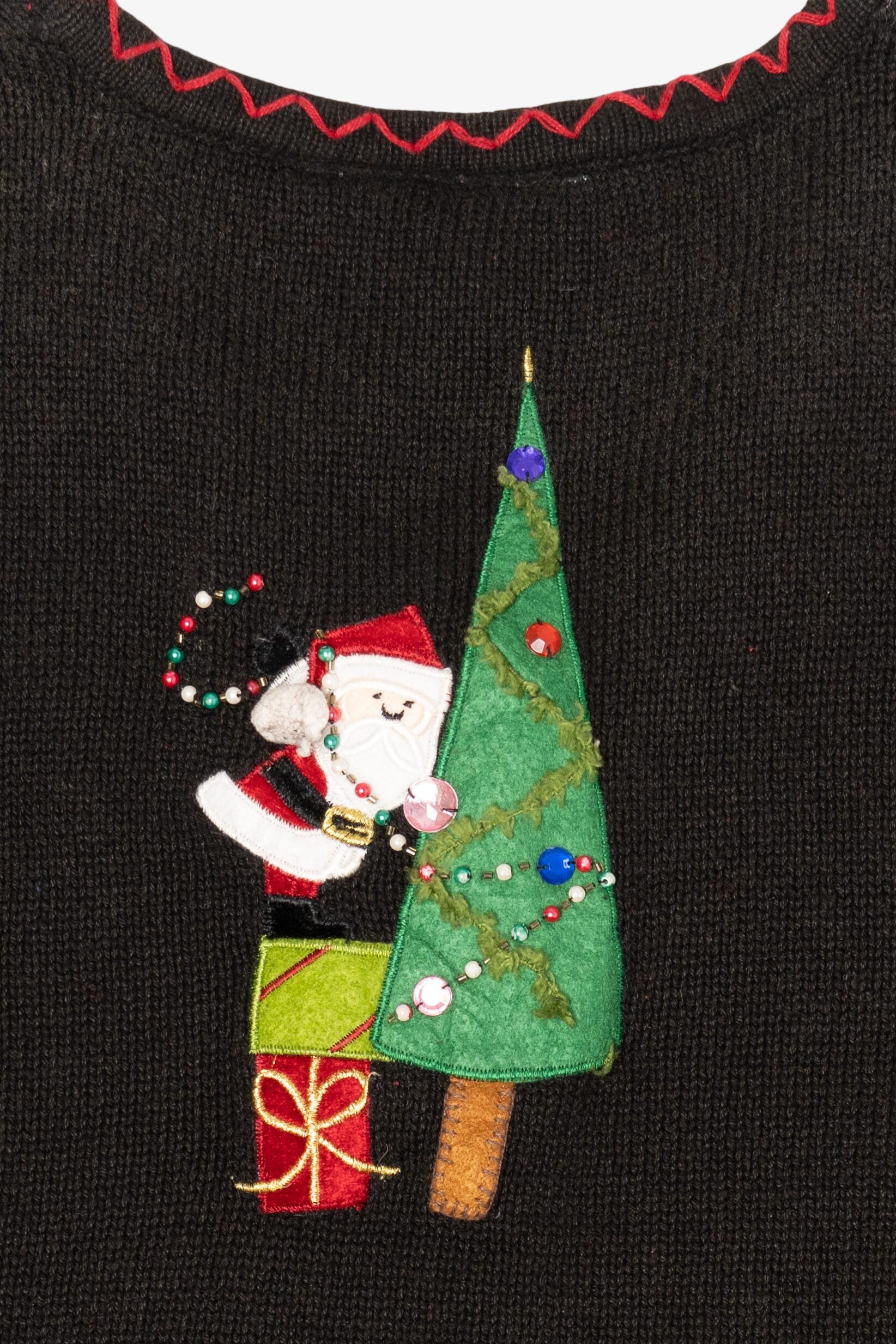 Black Santa Decorating Trees Ugly Christmas Vest