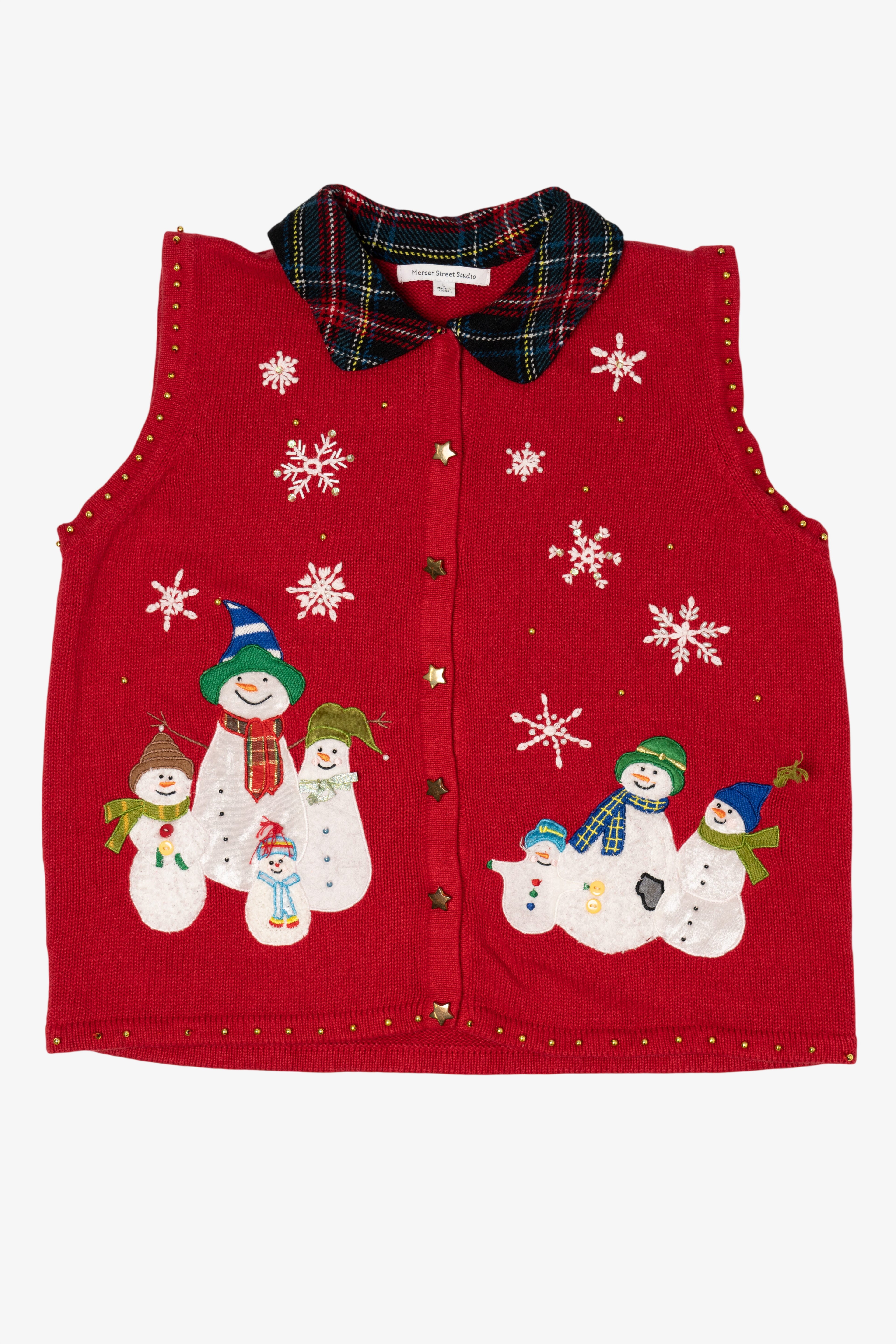 Vintage Red Mercer Street Studio Snowmen Ugly Christmas Vest (2000s)