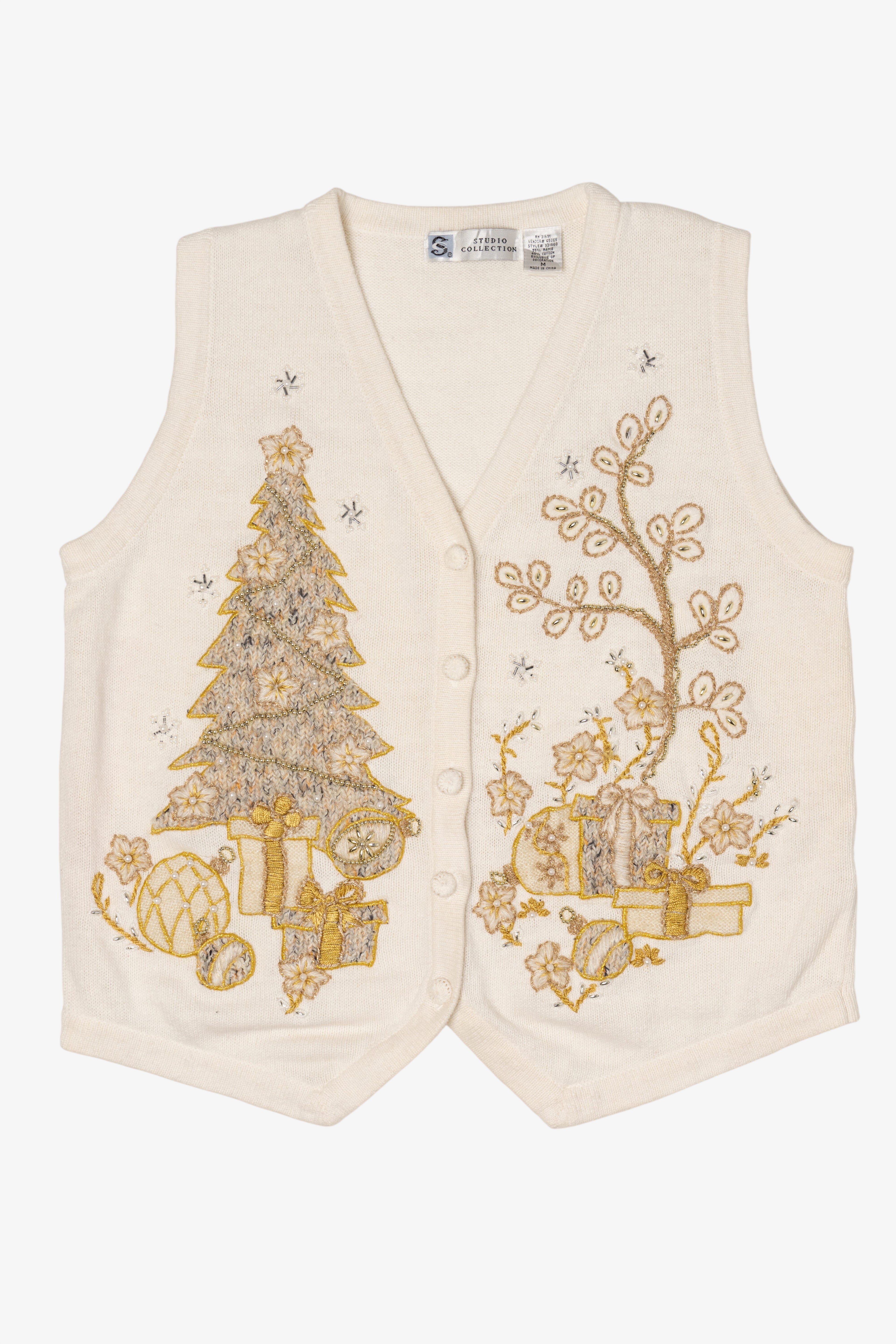 Vintage White Studio Collection Trees Ugly Christmas Vest (1990s)