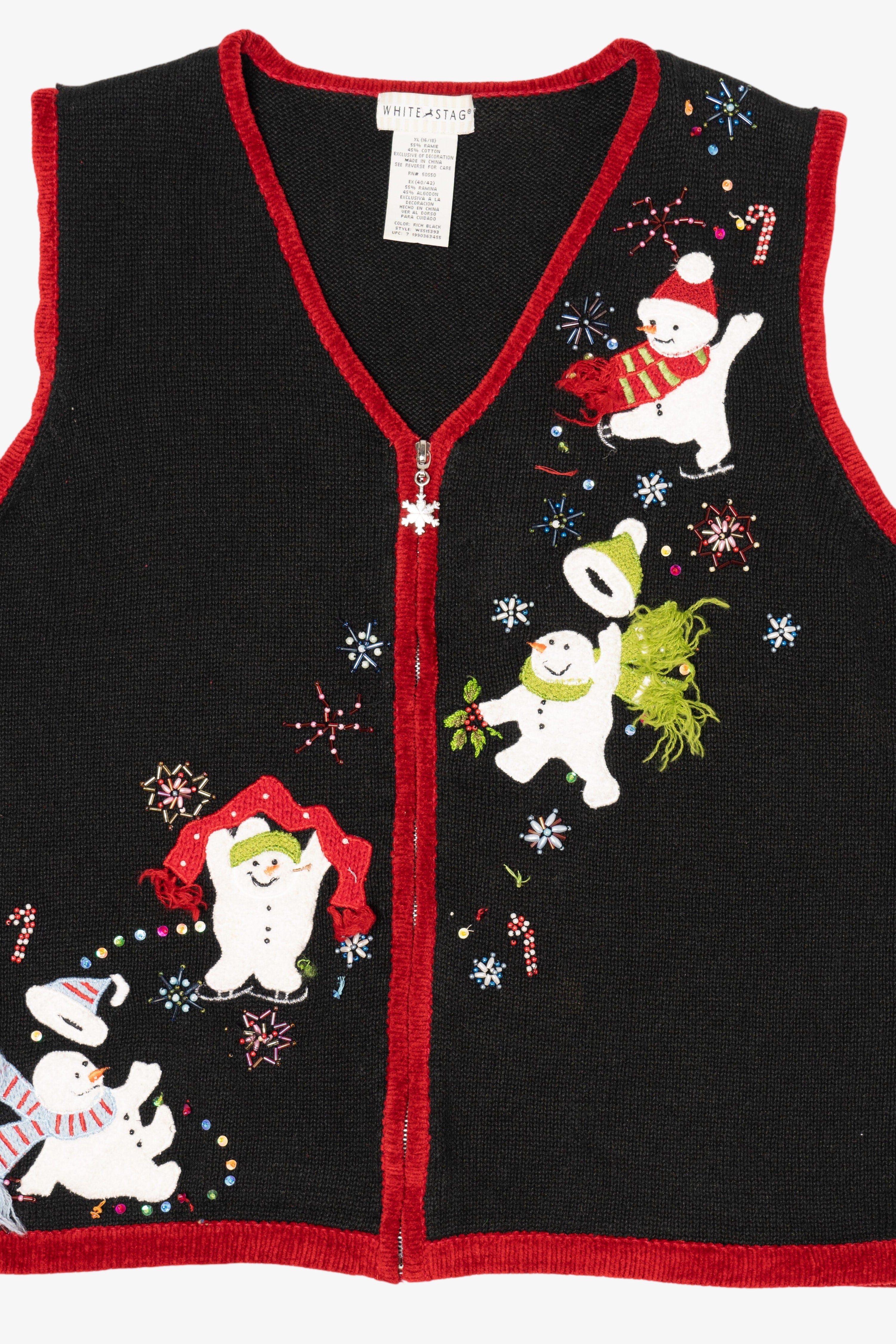 Vintage Black White Stag Snowmen Ugly Christmas Vest (1990s)