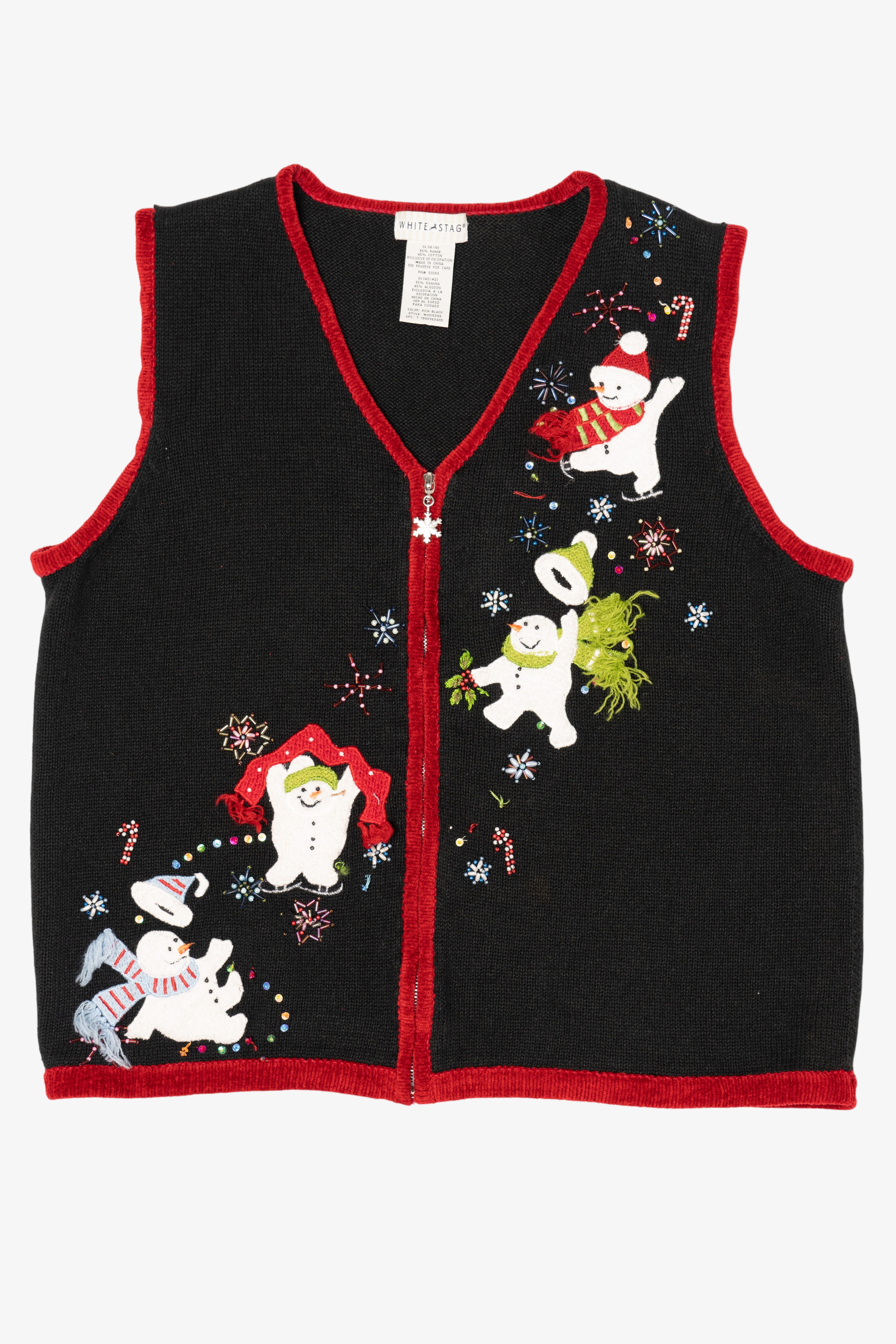 Vintage Black White Stag Snowmen Ugly Christmas Vest (1990s)