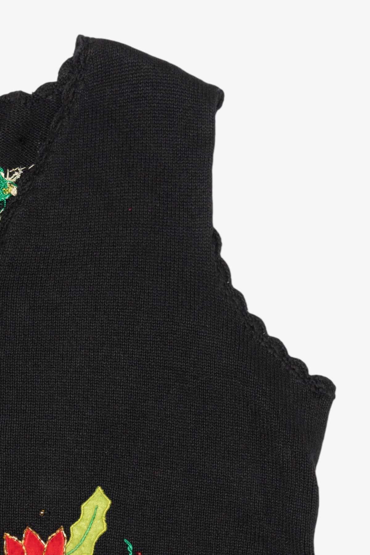 Vintage Black Designers Originals Studio Poinsettias Ugly Christmas Vest (1990s)