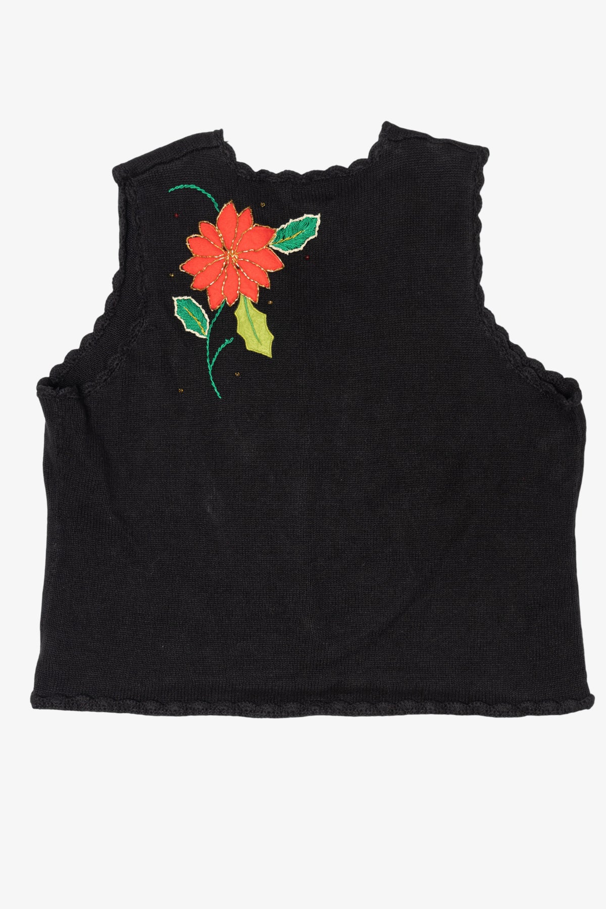 Vintage Black Designers Originals Studio Poinsettias Ugly Christmas Vest (1990s)