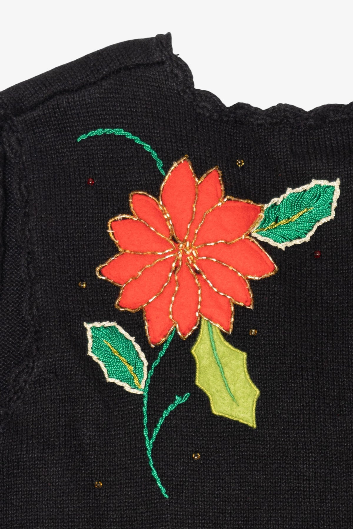 Vintage Black Designers Originals Studio Poinsettias Ugly Christmas Vest (1990s)