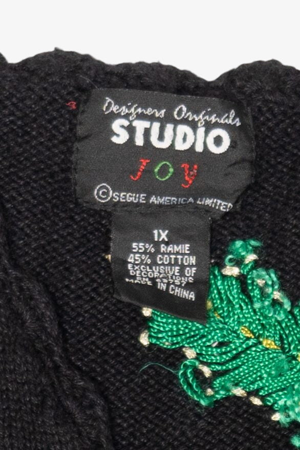 Vintage Black Designers Originals Studio Poinsettias Ugly Christmas Vest (1990s)