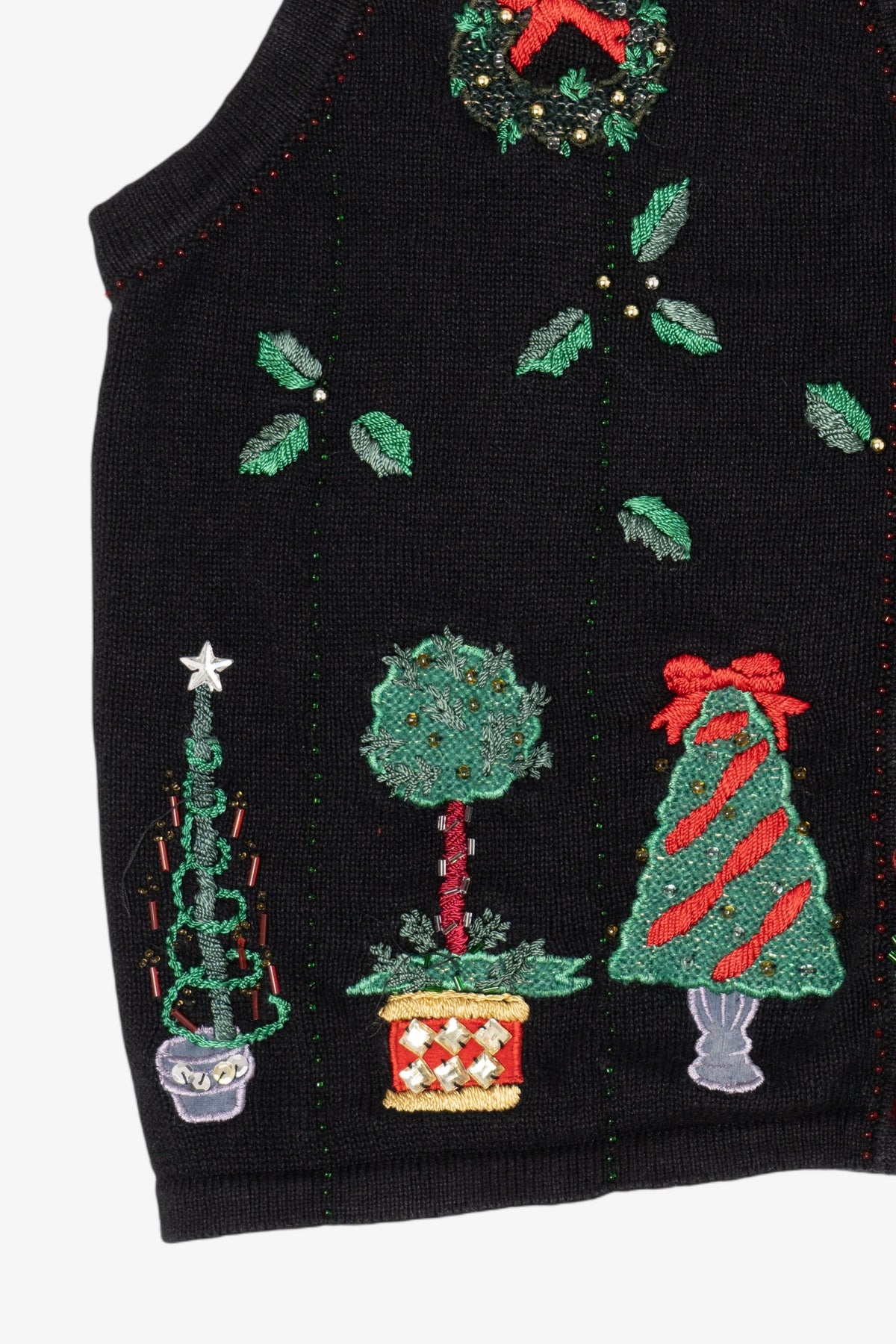 Vintage Black Victoria Jones Trees Ugly Christmas Vest (1990s)