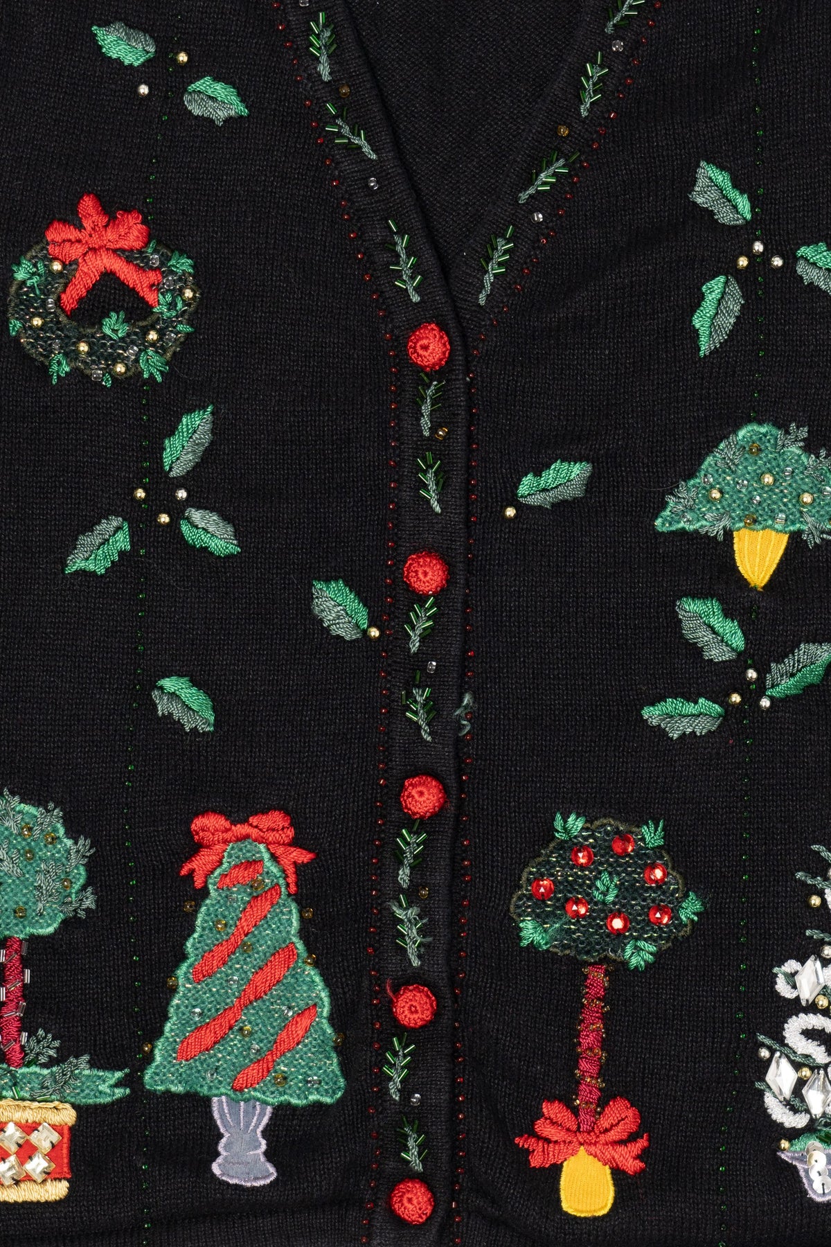 Vintage Black Victoria Jones Trees Ugly Christmas Vest (1990s)
