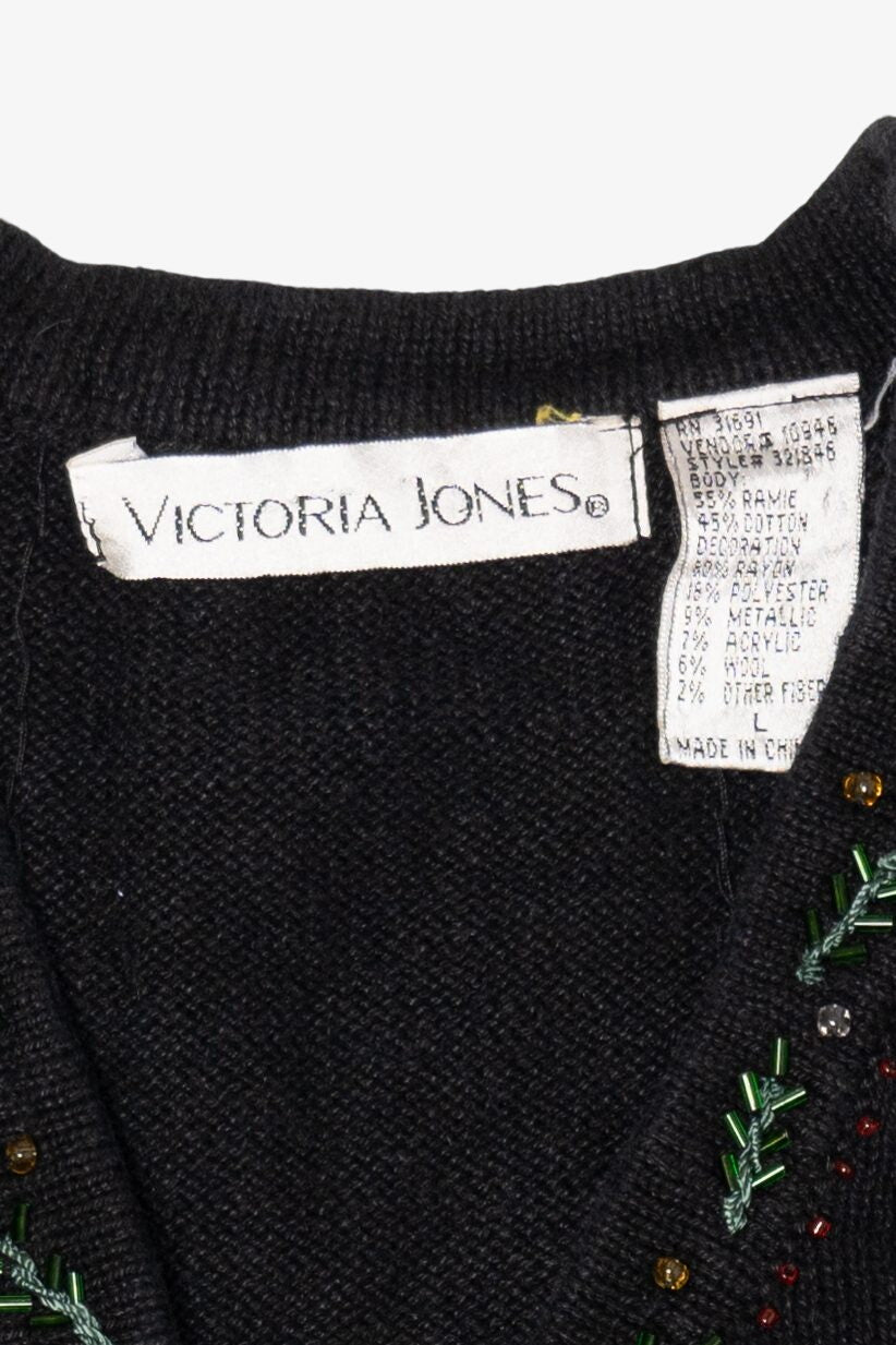 Vintage Black Victoria Jones Trees Ugly Christmas Vest (1990s)