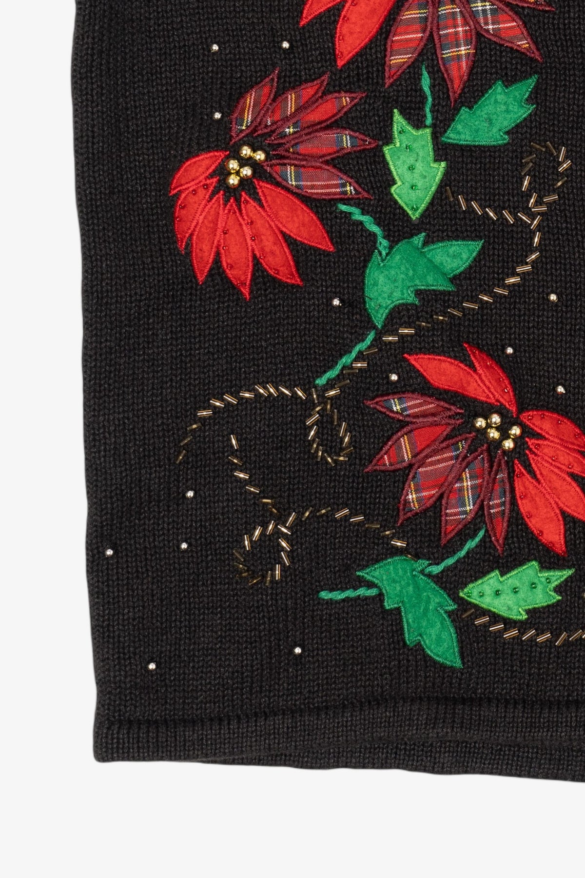 Vintage Black Bobbie Brooks Poinsettias Ugly Christmas Vest (1990s)