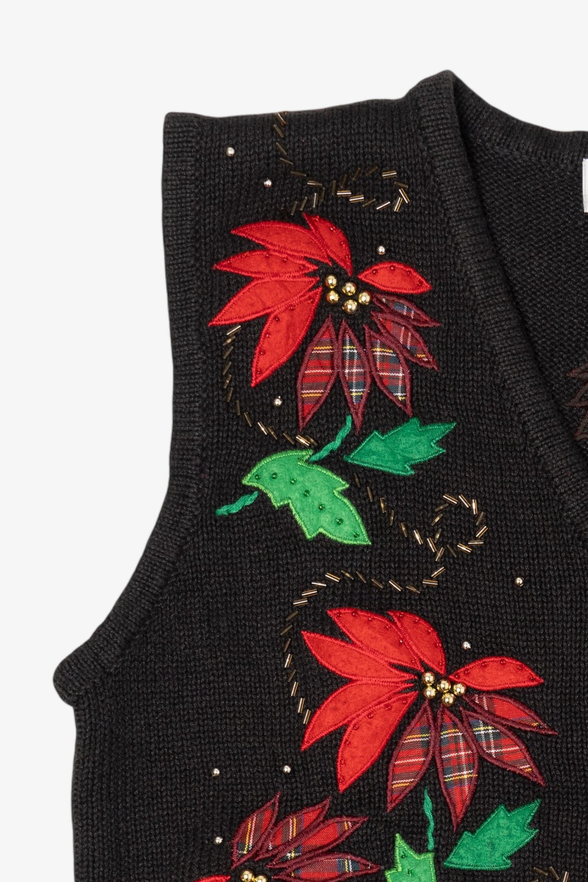 Vintage Black Bobbie Brooks Poinsettias Ugly Christmas Vest (1990s)