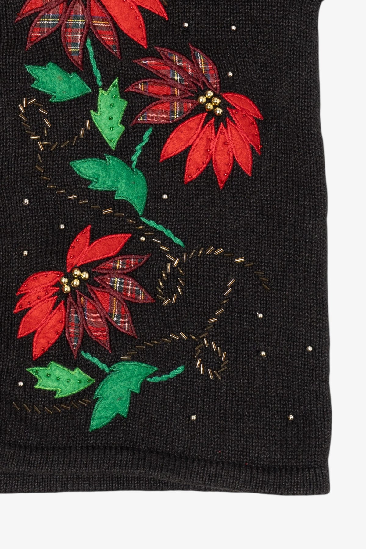 Vintage Black Bobbie Brooks Poinsettias Ugly Christmas Vest (1990s)