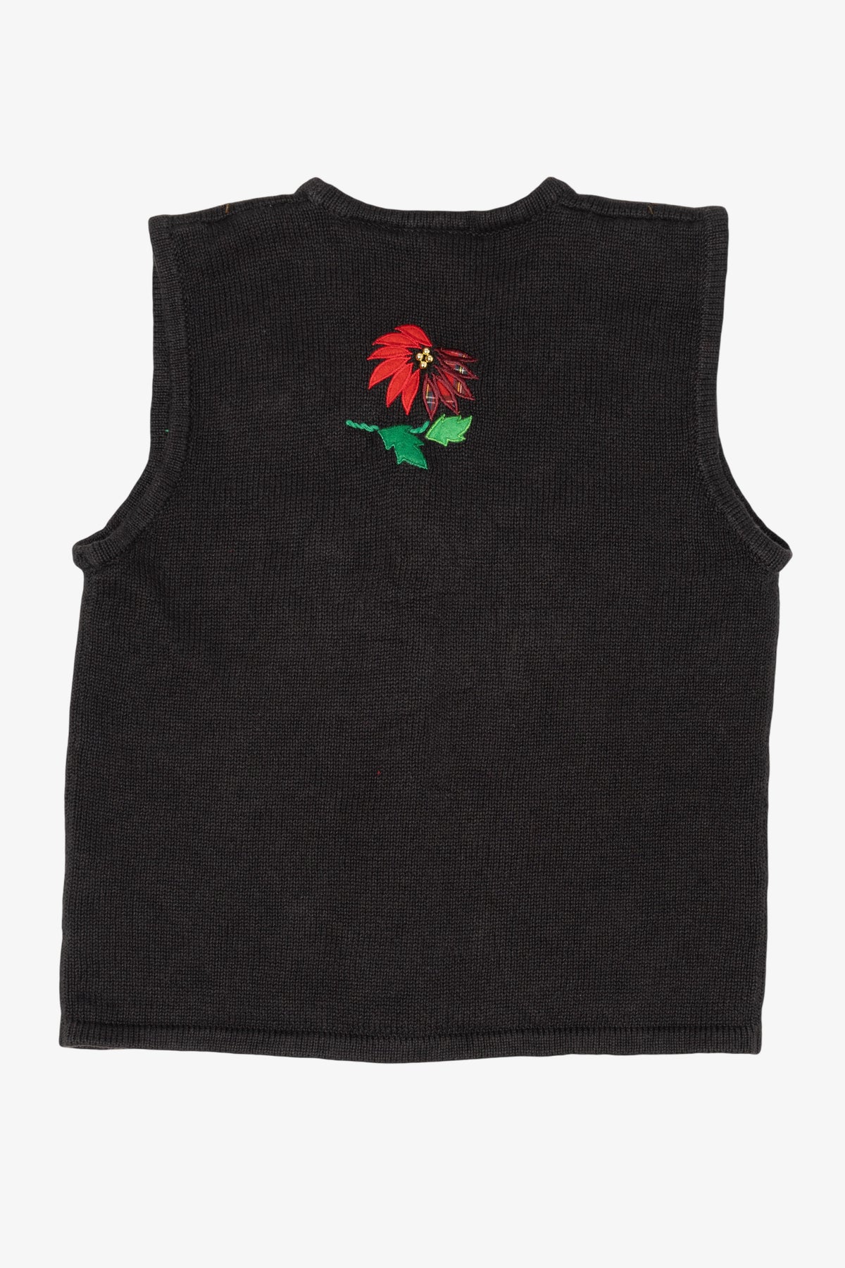 Vintage Black Bobbie Brooks Poinsettias Ugly Christmas Vest (1990s)