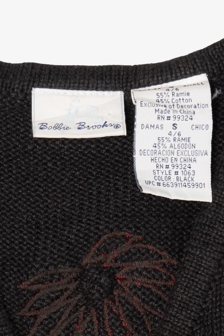 Vintage Black Bobbie Brooks Poinsettias Ugly Christmas Vest (1990s)