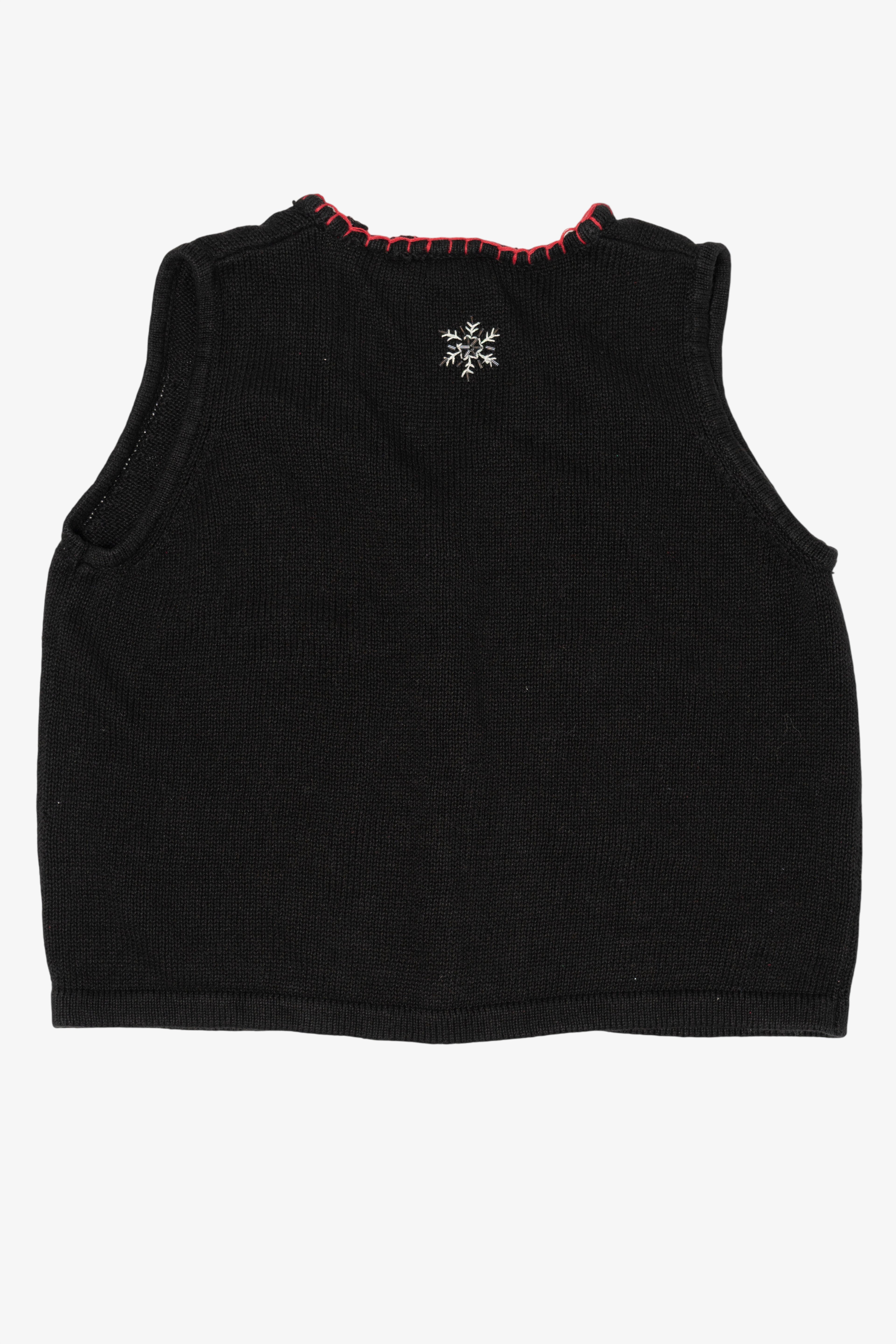 Vintage Black White Stag "Let It Snow" Snowmen Ugly Christmas Vest (1990s)