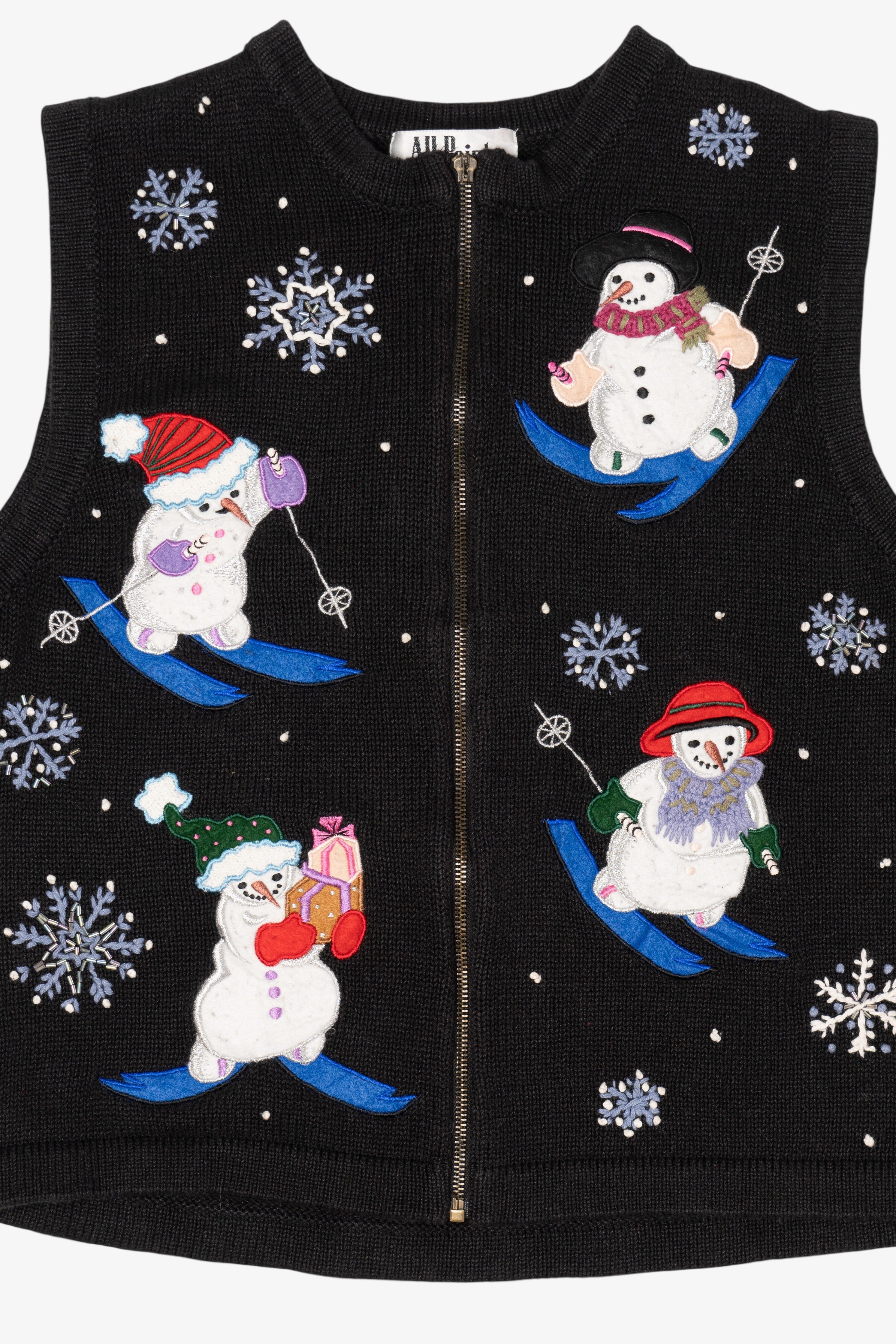 Vintage Black All Points Snowmen Ugly Christmas Vest (2000s)