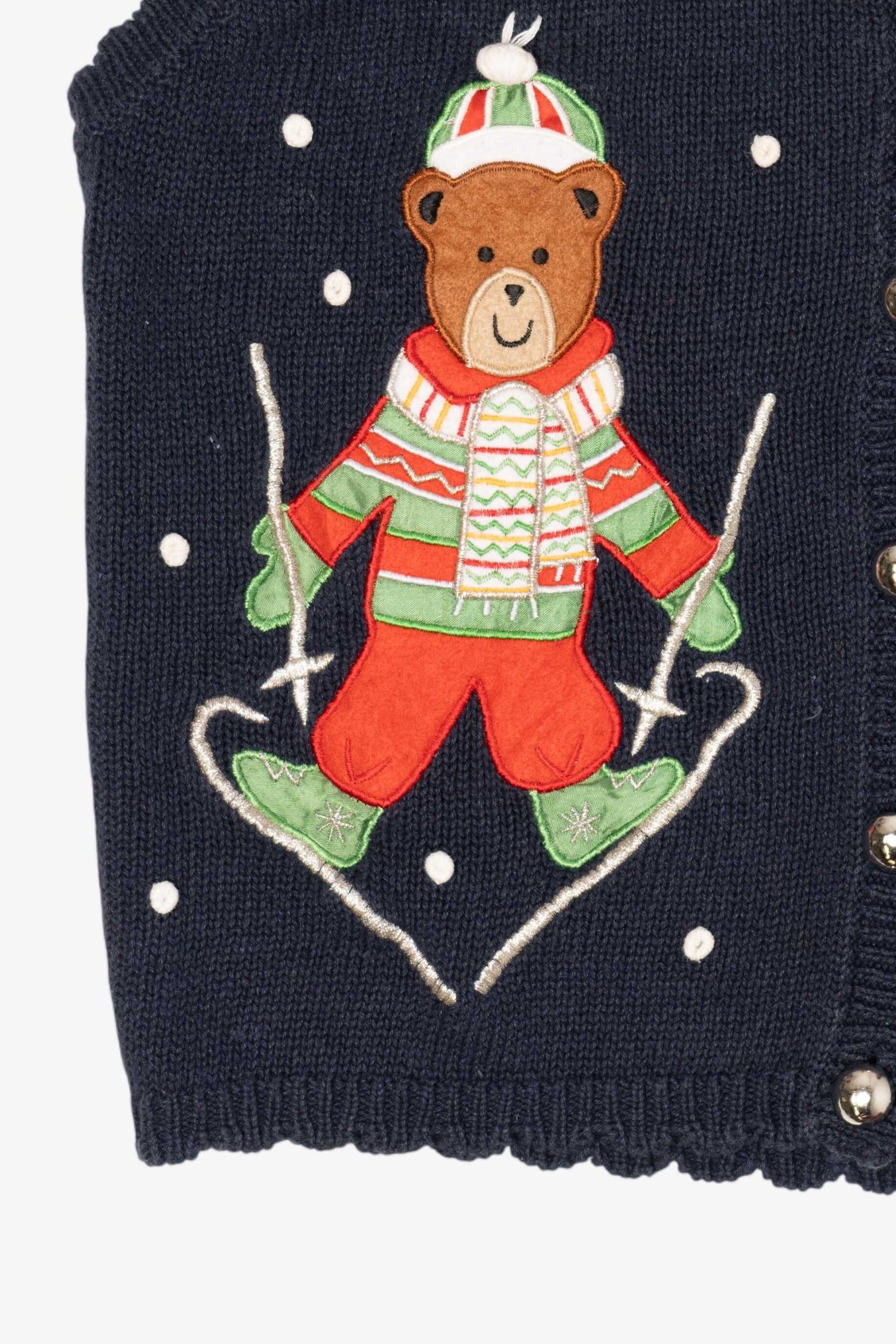 Vintage Navy Blue White Stag Teddy Bears Christmas Vest (1990s)