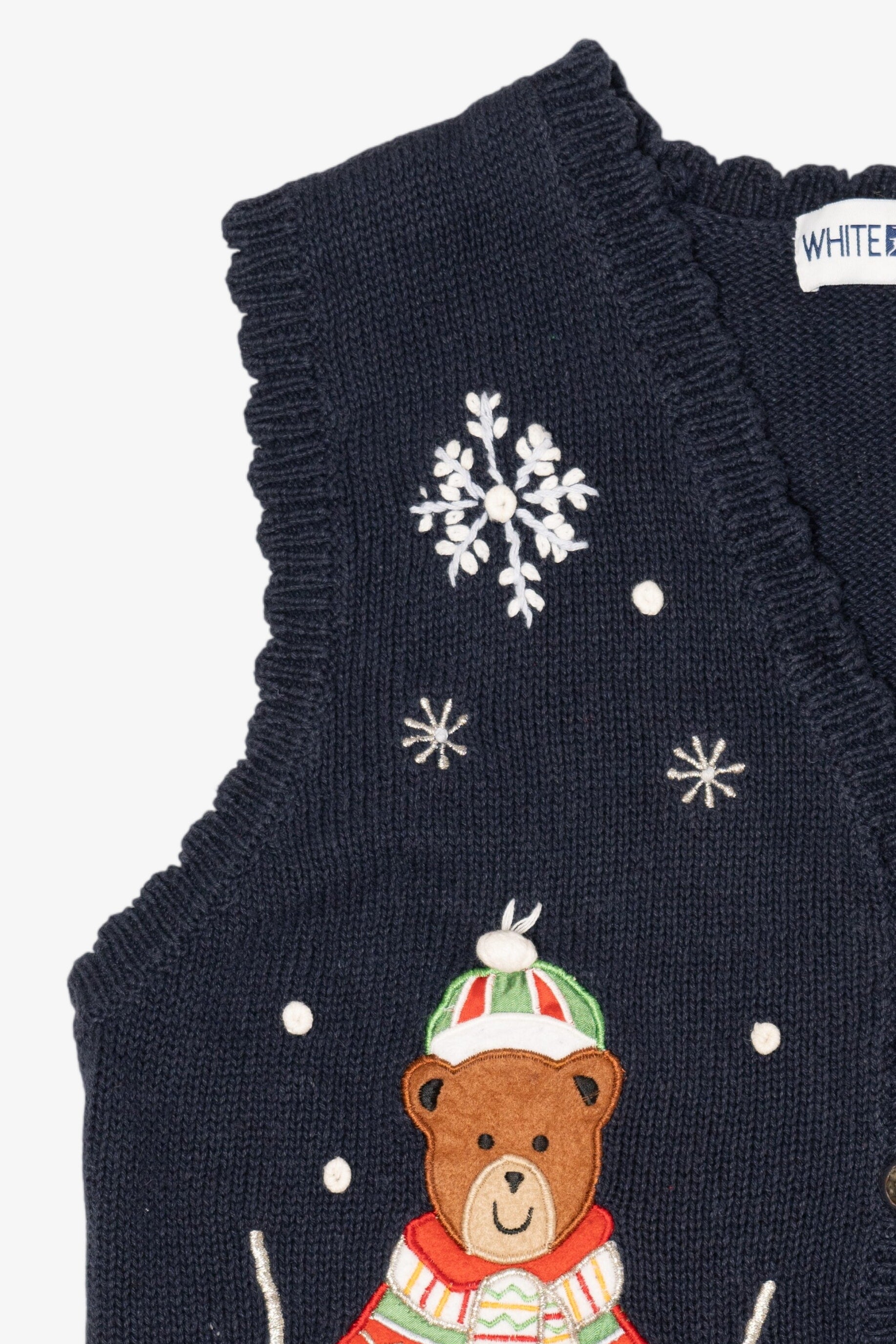 Vintage Navy Blue White Stag Teddy Bears Christmas Vest (1990s)