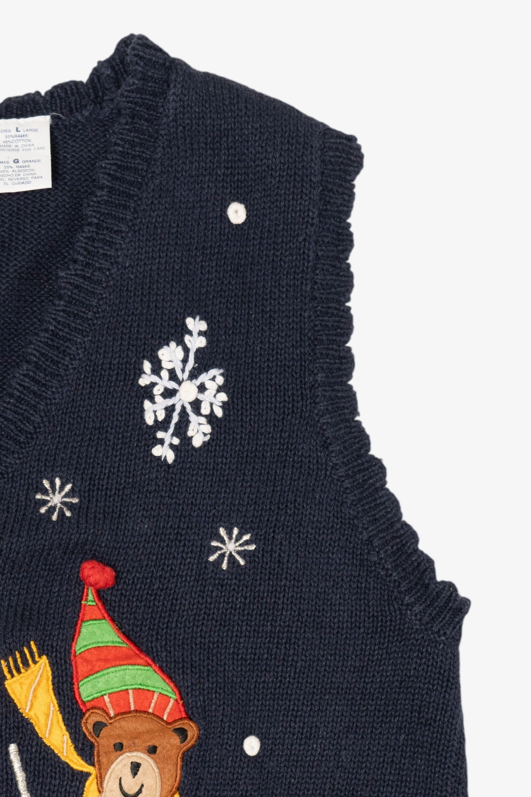 Vintage Navy Blue White Stag Teddy Bears Christmas Vest (1990s)