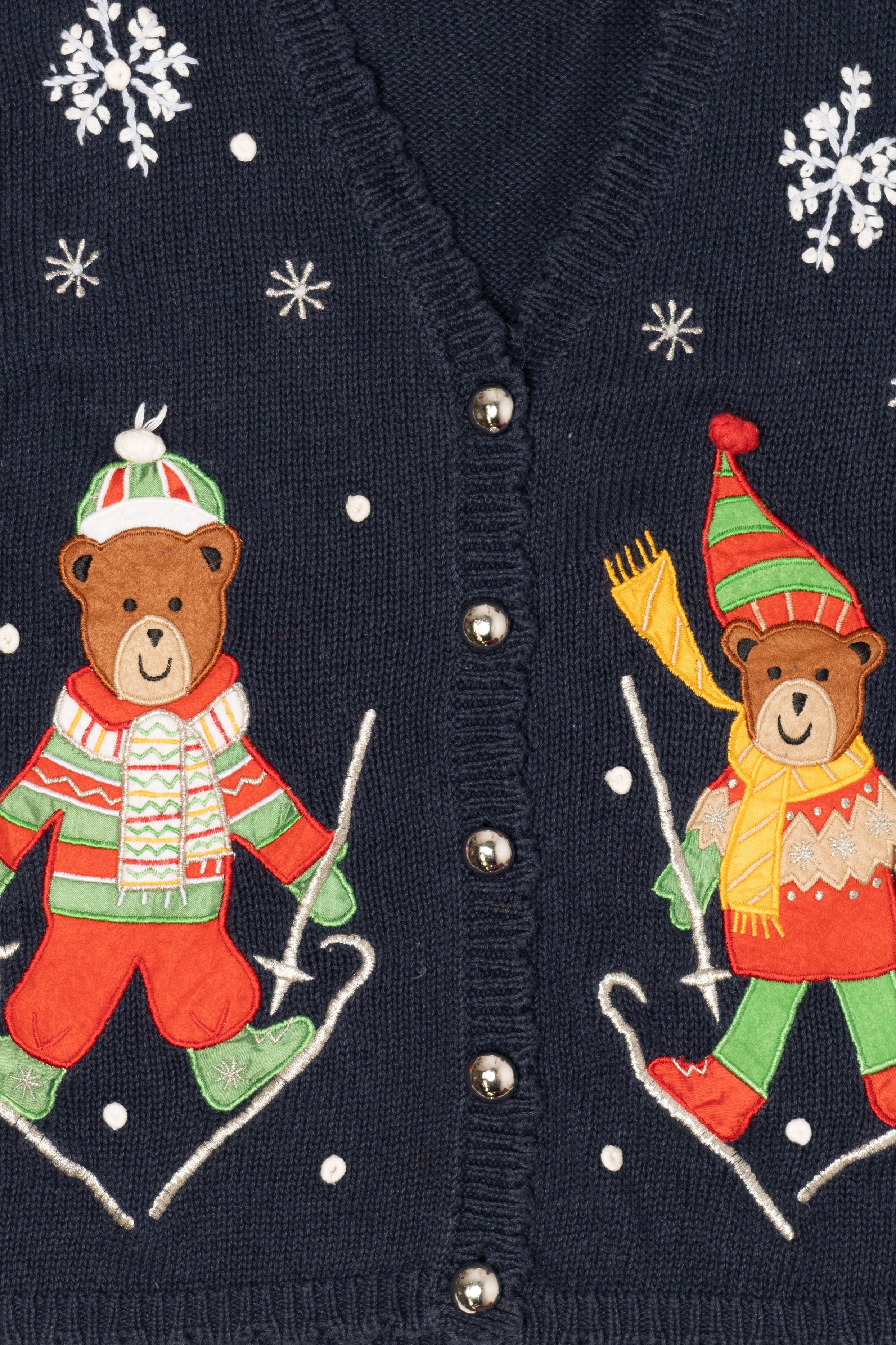 Vintage Navy Blue White Stag Teddy Bears Christmas Vest (1990s)