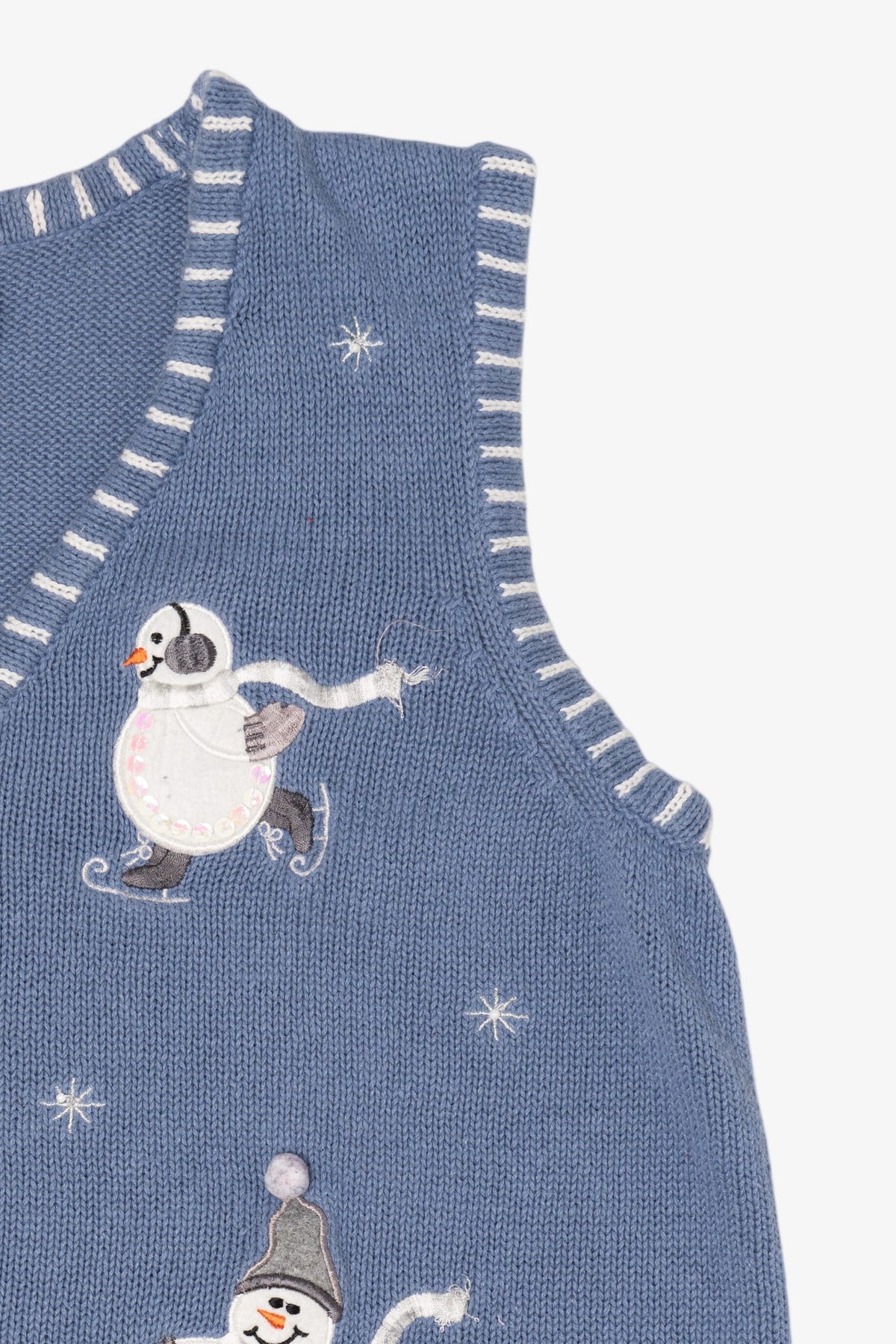 Vintage Light Blue Holiday Editions Skating Snowmen Ugly Christmas Vest (2000s)