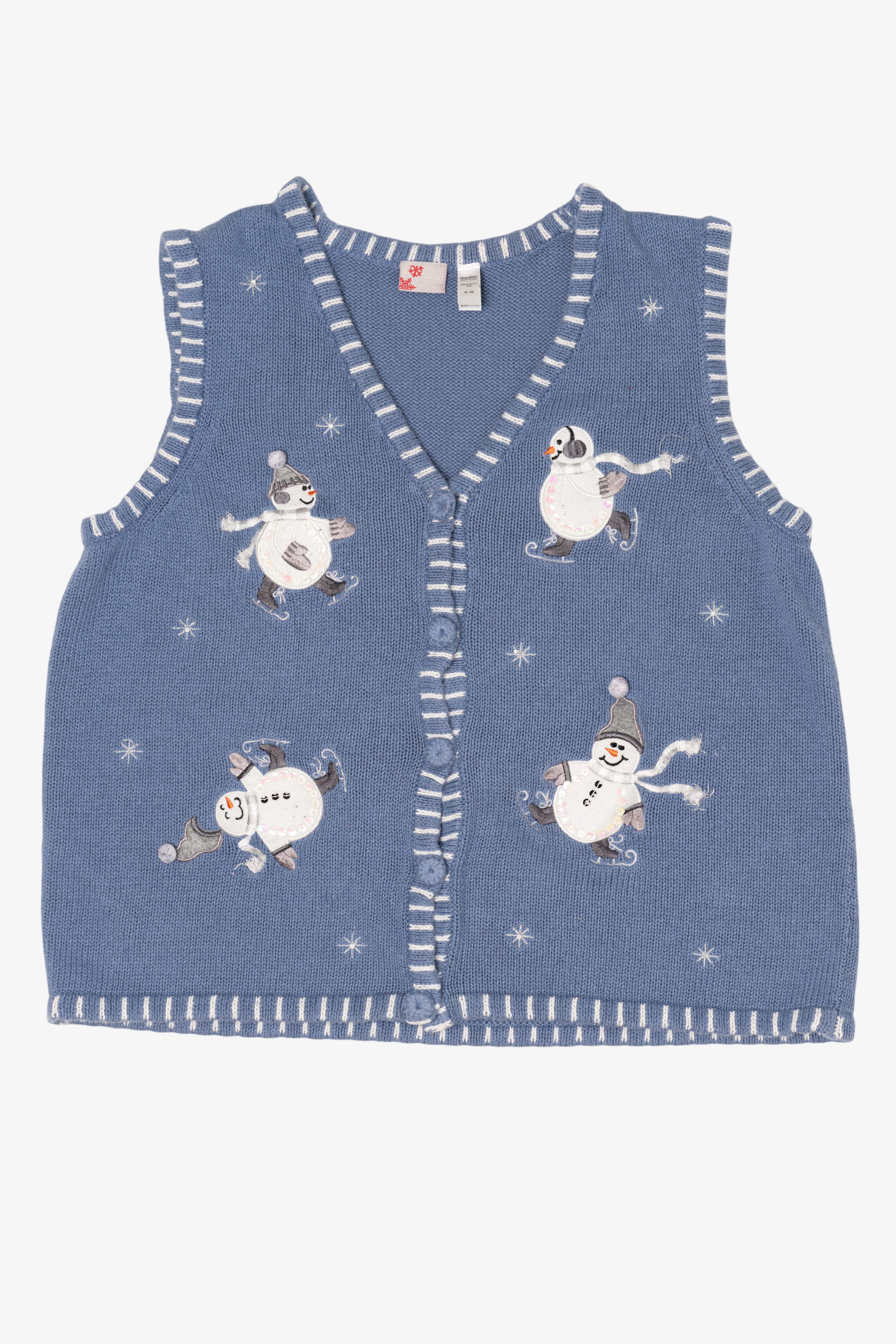 Vintage Light Blue Holiday Editions Skating Snowmen Ugly Christmas Vest (2000s)