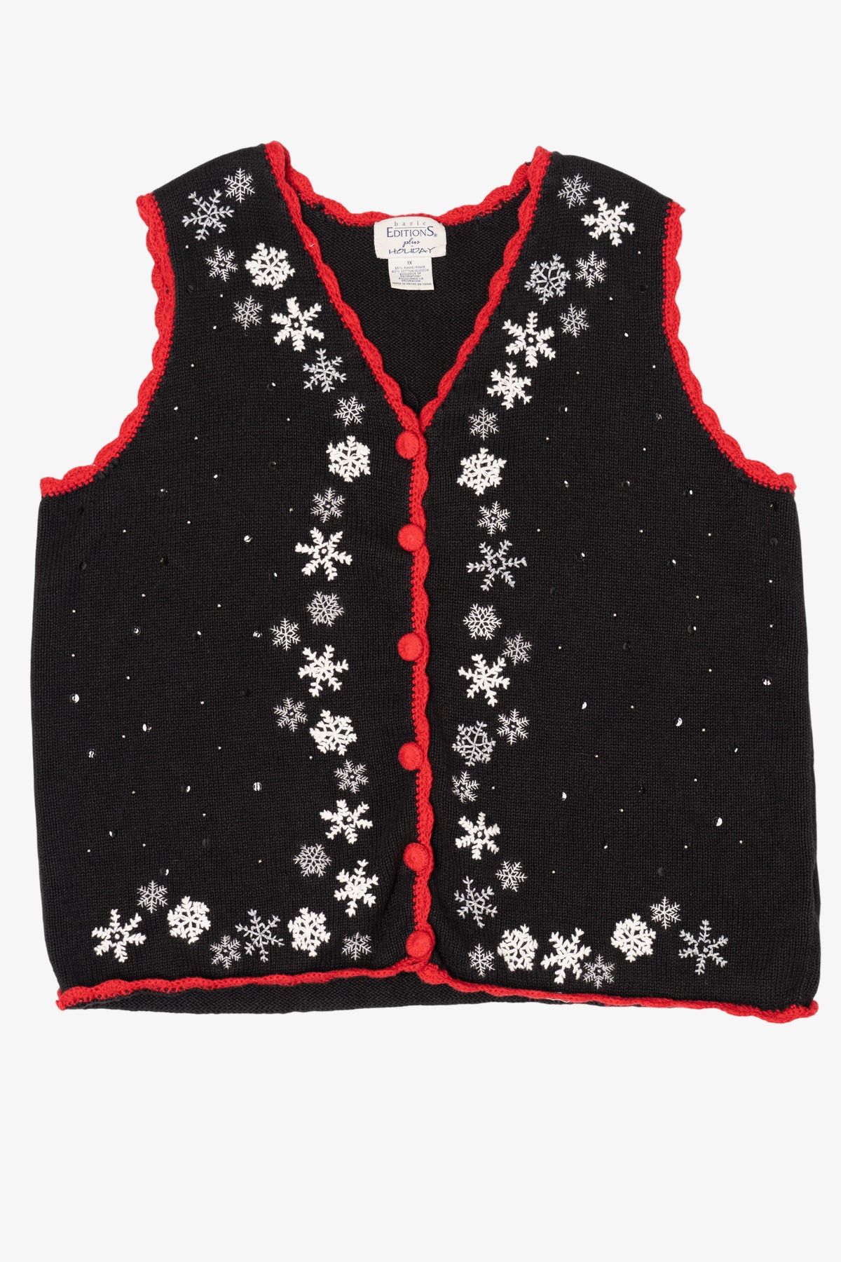 Vintage Black Basic Editions Snowflakes Ugly Christmas Vest (1990s)