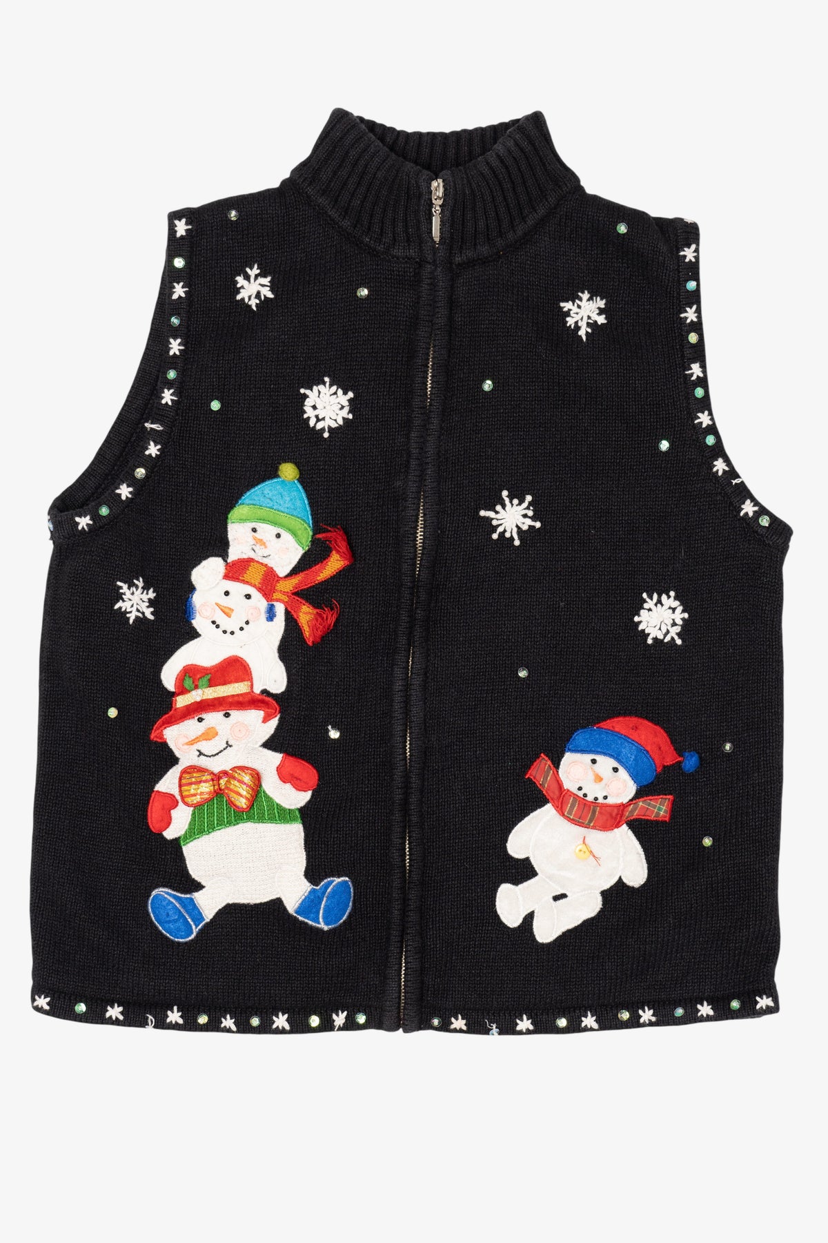 Vintage Black Mercer Street Studio Snowmen Ugly Christmas Vest (2000s)