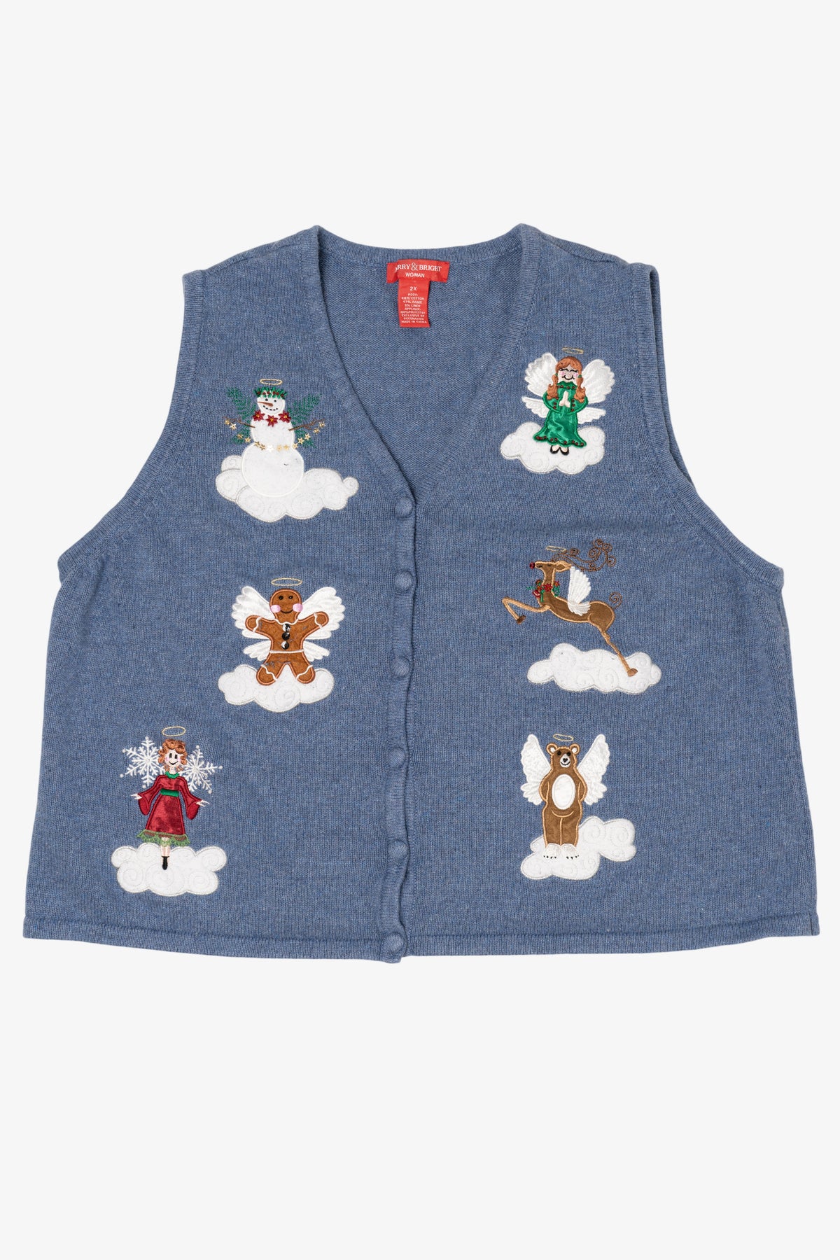 Vintage Blue Merry & Bright Angels Ugly Christmas Vest (2000s)