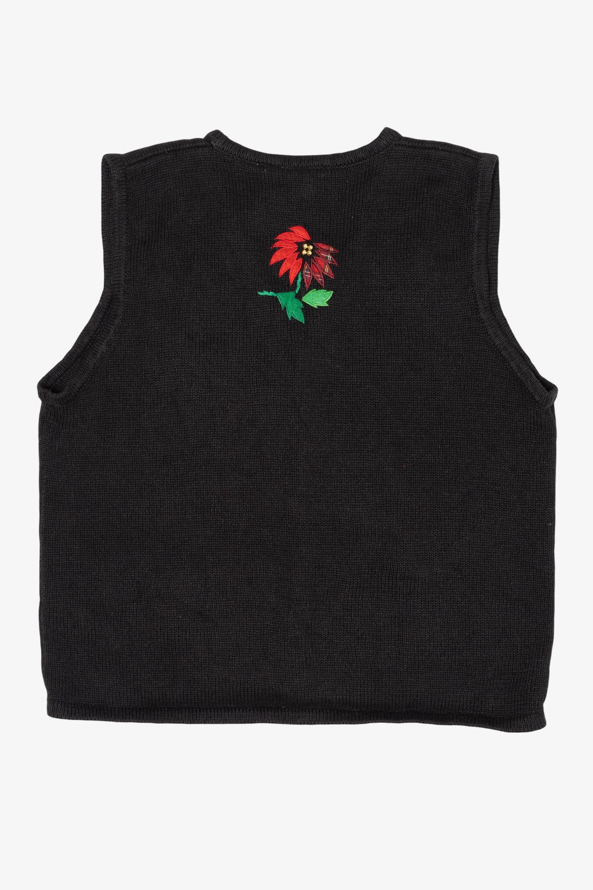 Vintage Black Bobbie Brooks Poinsettias Ugly Christmas Vest (1990s)