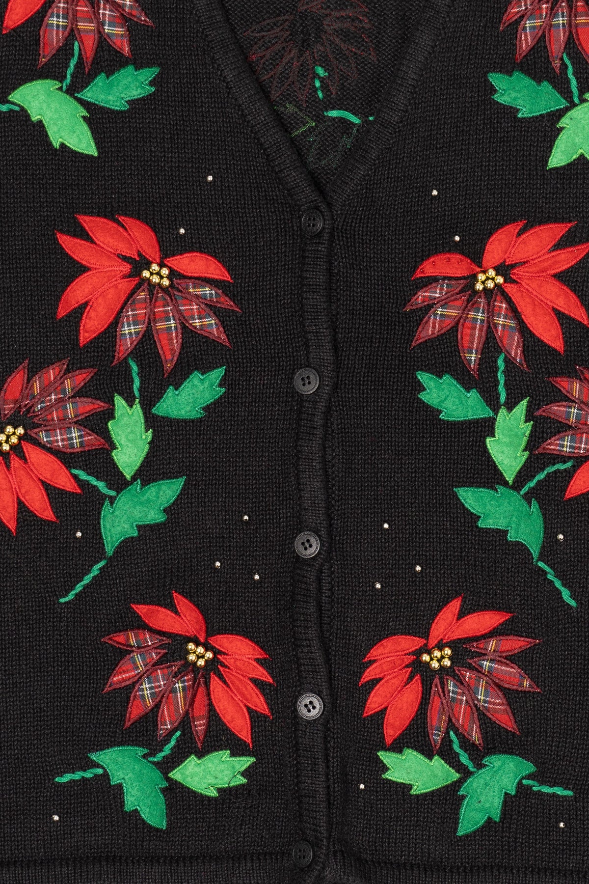 Vintage Black Bobbie Brooks Poinsettias Ugly Christmas Vest (1990s)