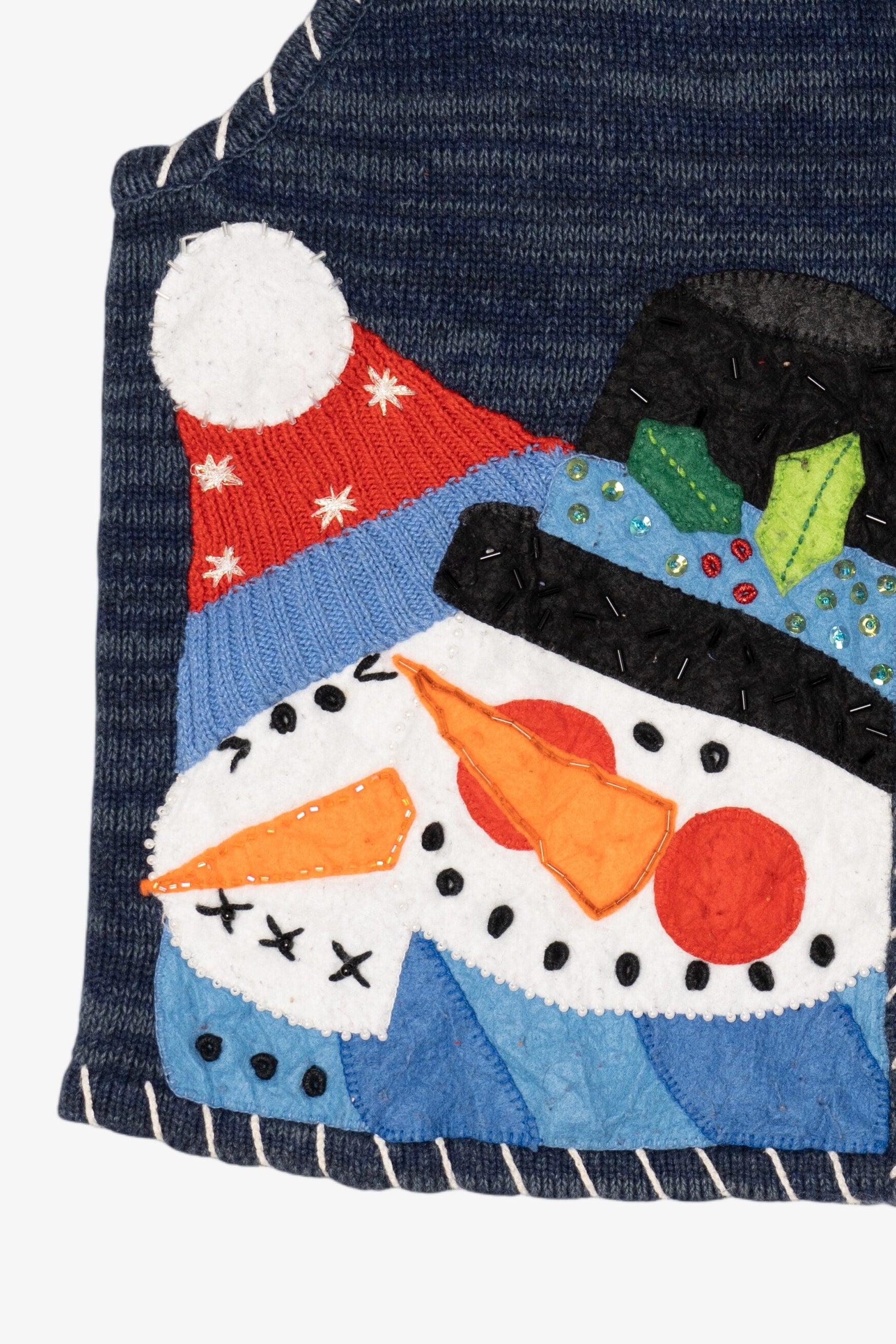 Vintage Blue Carolina Colours Snowmen Ugly Christmas Vest (1990s)