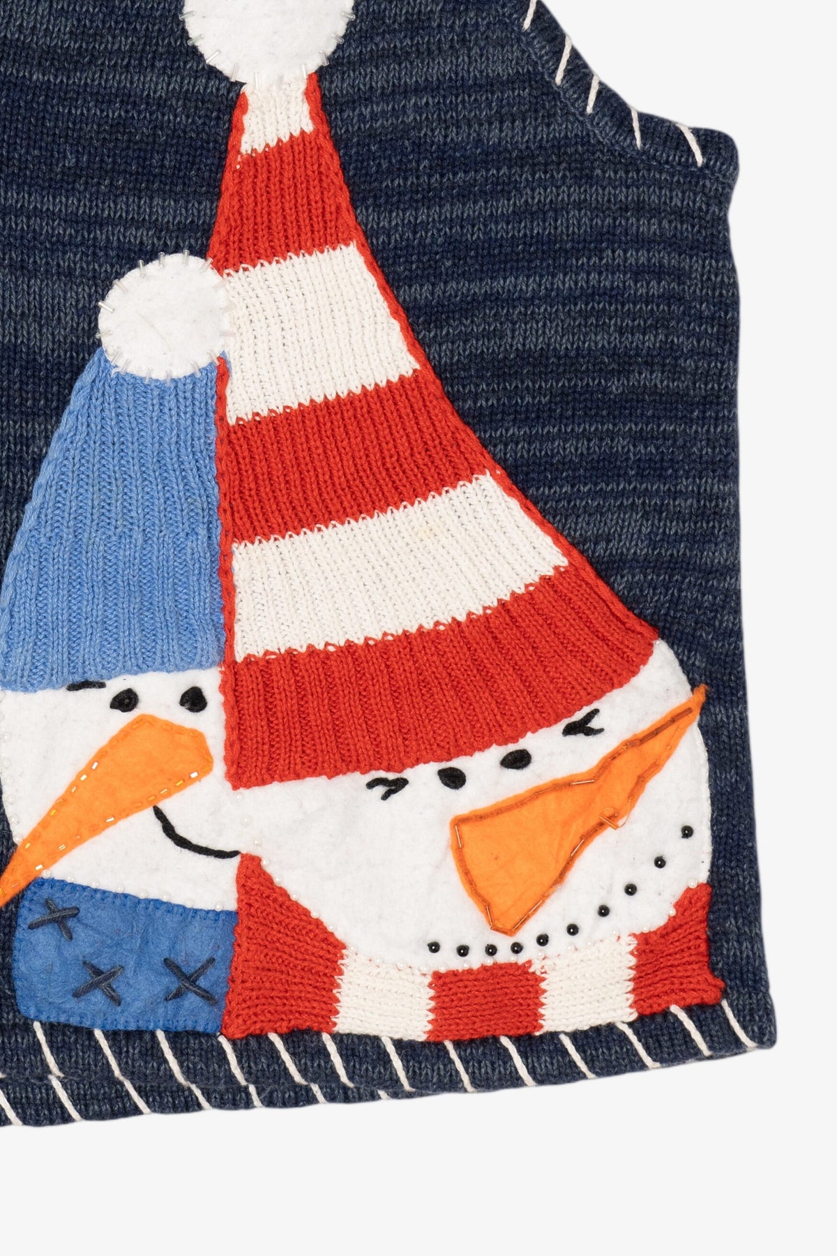 Vintage Blue Carolina Colours Snowmen Ugly Christmas Vest (1990s)