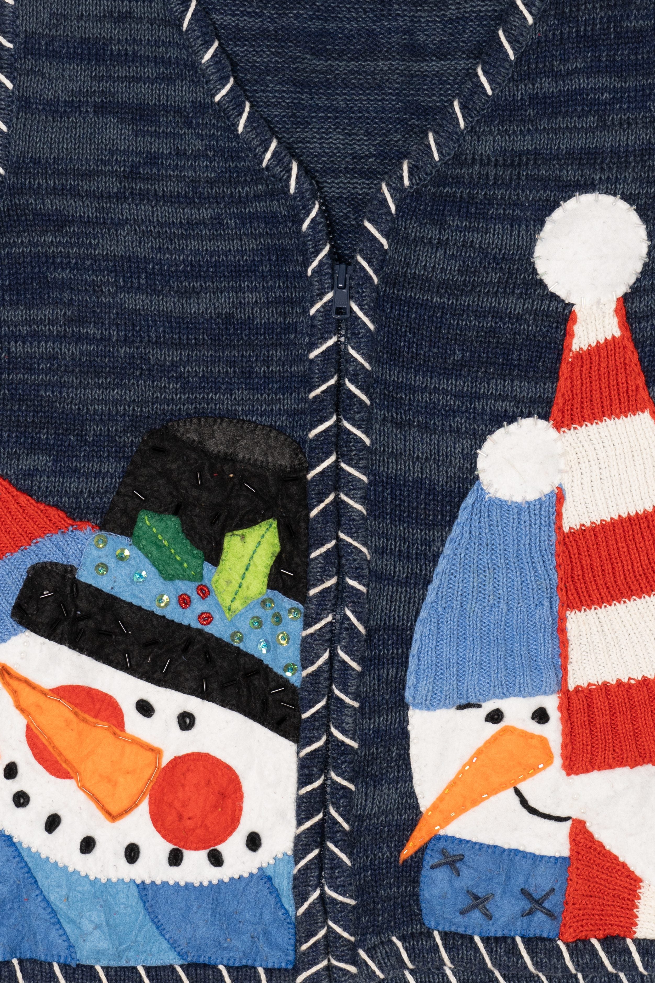 Vintage Blue Carolina Colours Snowmen Ugly Christmas Vest (1990s)