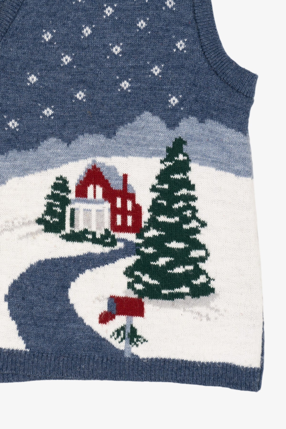 Vintage Blue Southern Lady Snowy Landscape Ugly Christmas Vest (1980s)