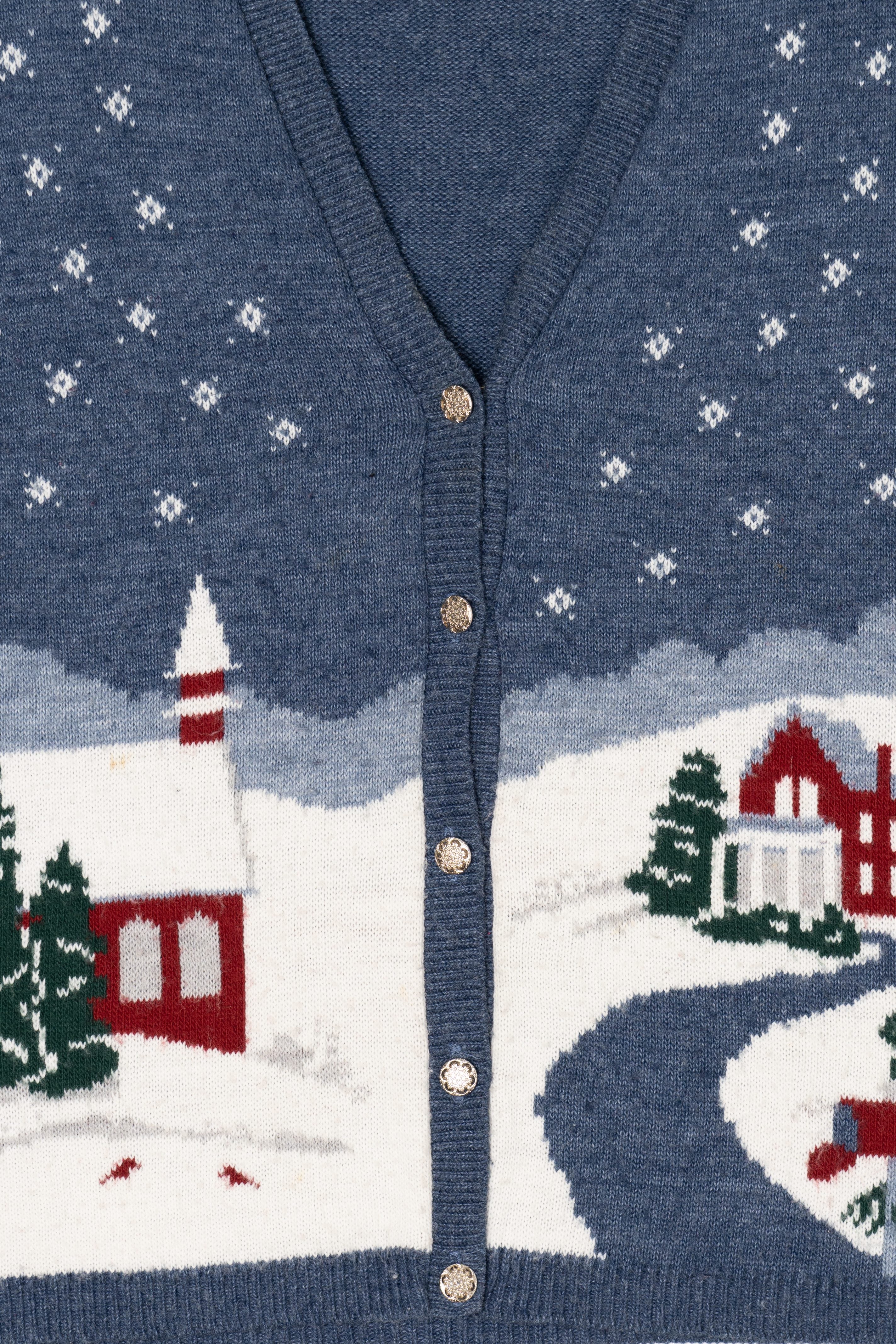 Vintage Blue Southern Lady Snowy Landscape Ugly Christmas Vest (1980s)